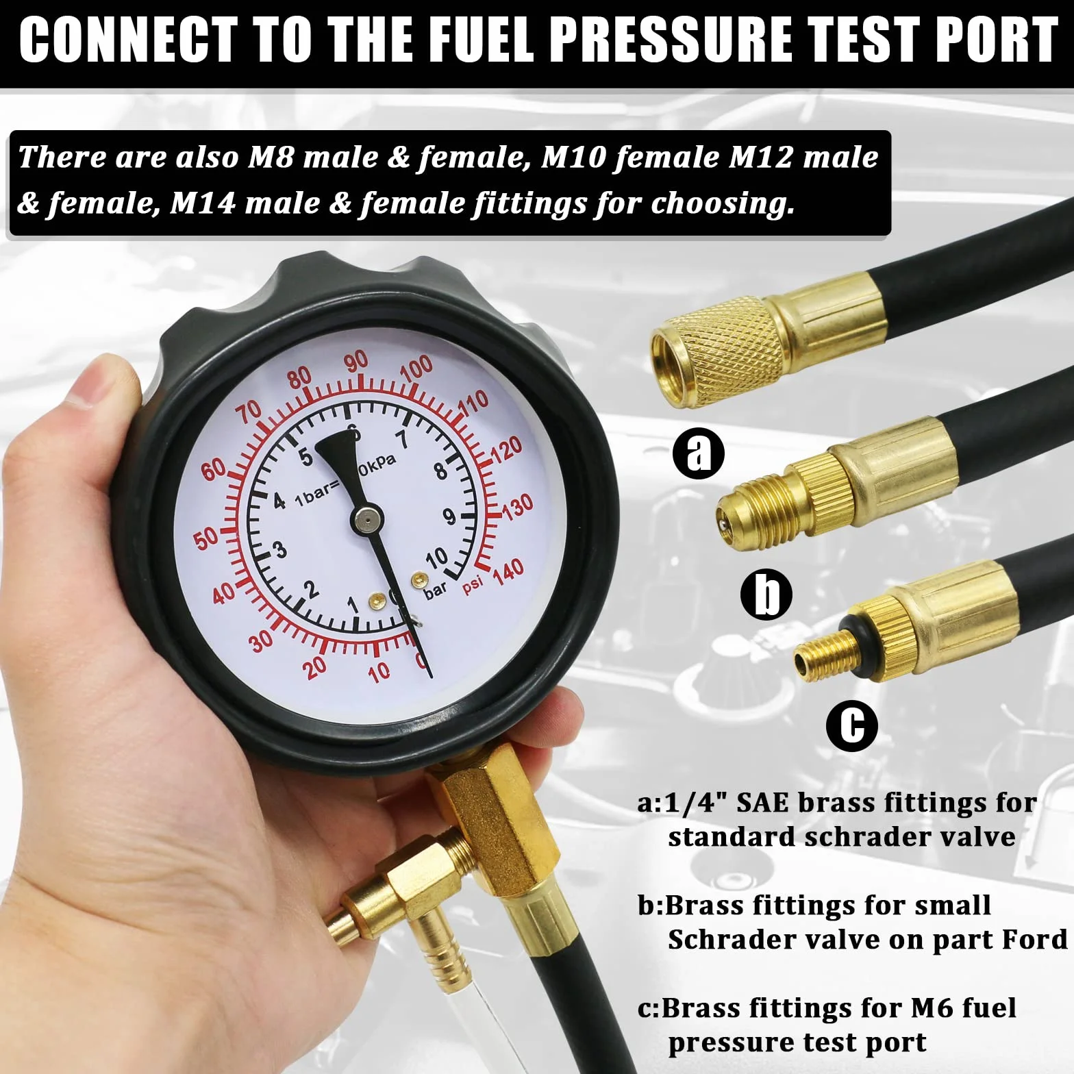 0-140PSI pompa di iniezione, tester di pressione del carburante, kit universale per pompa del carburante, tester di pressione per benzina, auto, camion, moto, strumento diagnostico
