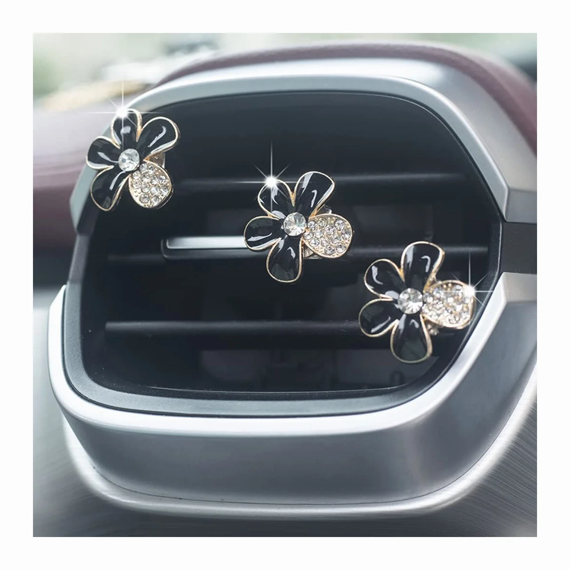 Clip Con Fiore Di Margherita per Presa D'aria Condizionata Auto, Diffusore Profumo Auto a Forma Di Fiore, Accessori Decorazione Interni Nero
