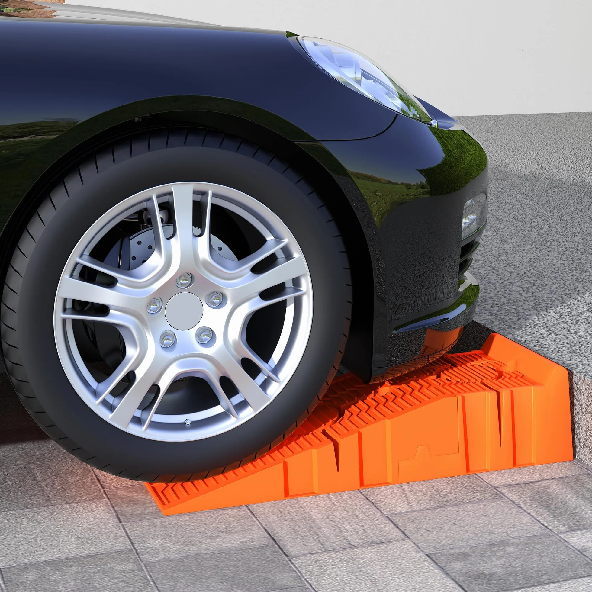 DURHAND Set 2 Rampe di Carico per Auto in Plastica con Carico Massimo 5 Tonnellate, Pedane per Auto Salvaspazio per Manutenzione, 91x30x21 cm, Arancione