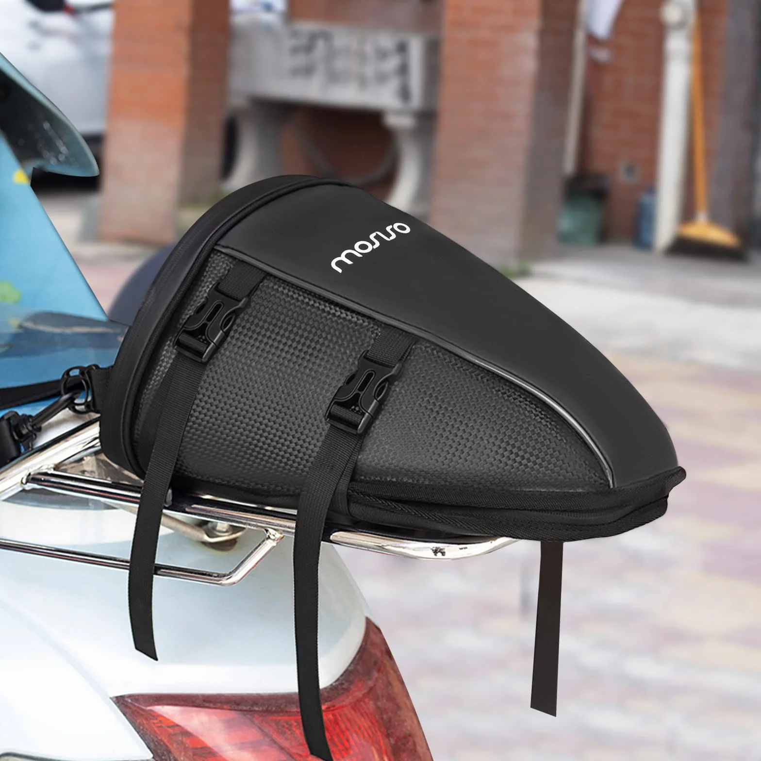 MOSISO Borsa Moto Posteriore 10L Impermeabile Poliestere Serbatoio Leggero con Tracolla, Nero