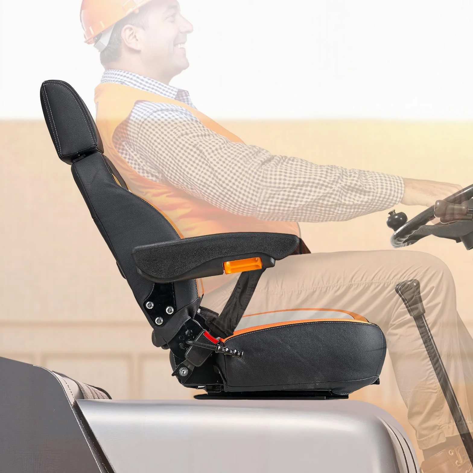 VEVOR Sedile Universale per Carrello Elevatore, con Schienale Regolabile, Bracciolo, Poggiatesta e Cintura di Sicurezza, Sedile Sicuro per Trattore con Microinterruttore, per Tosaerba per Minipale