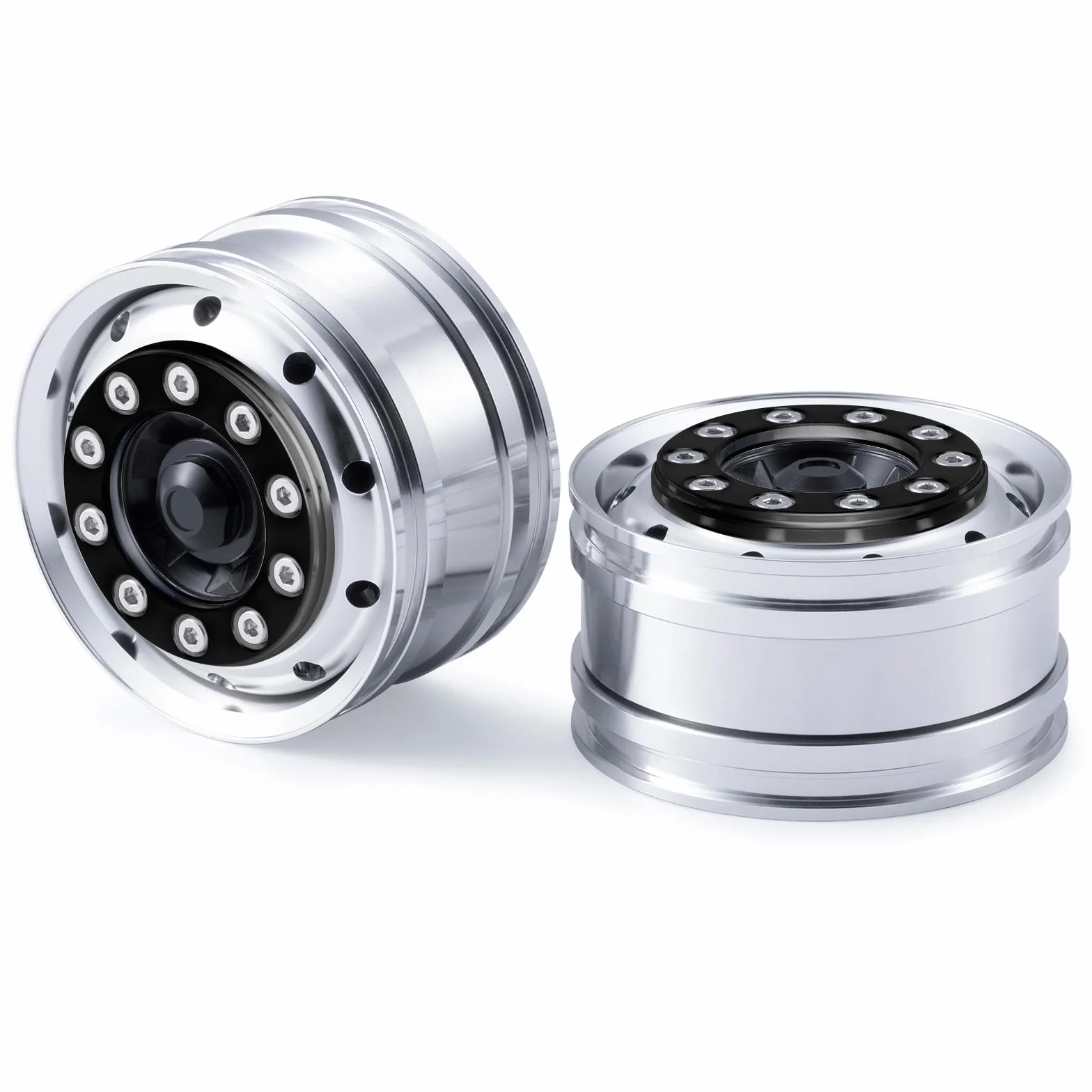 AXSPEED Cerchi anteriori in metallo, 2 pezzi di cuscinetti mozzi ruota per 1:14 Tamiya rimorchio trattore accessori auto (nero)