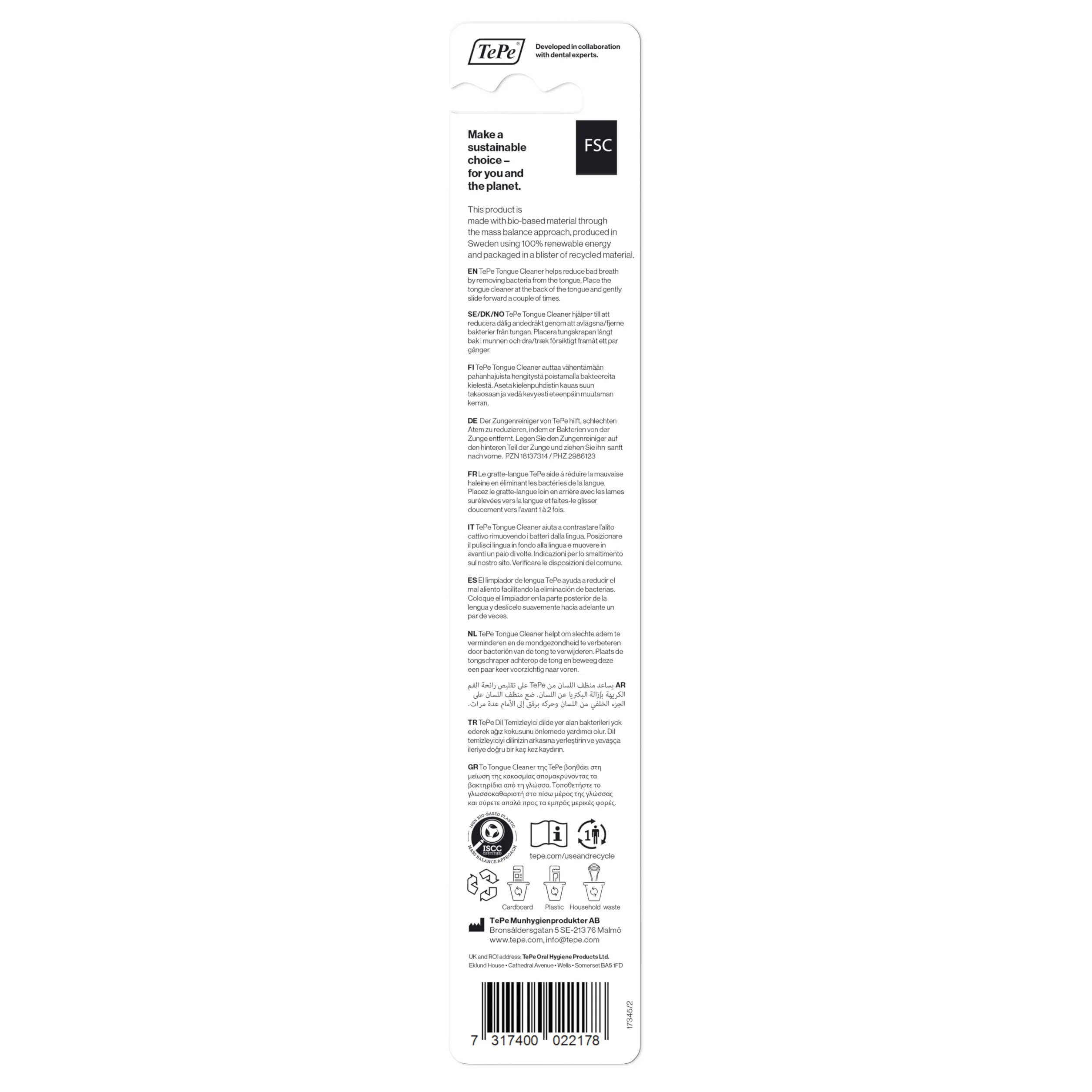 TePe Tongue Cleaner, 1pz, pulisci lingua per alito cattivo e batteri