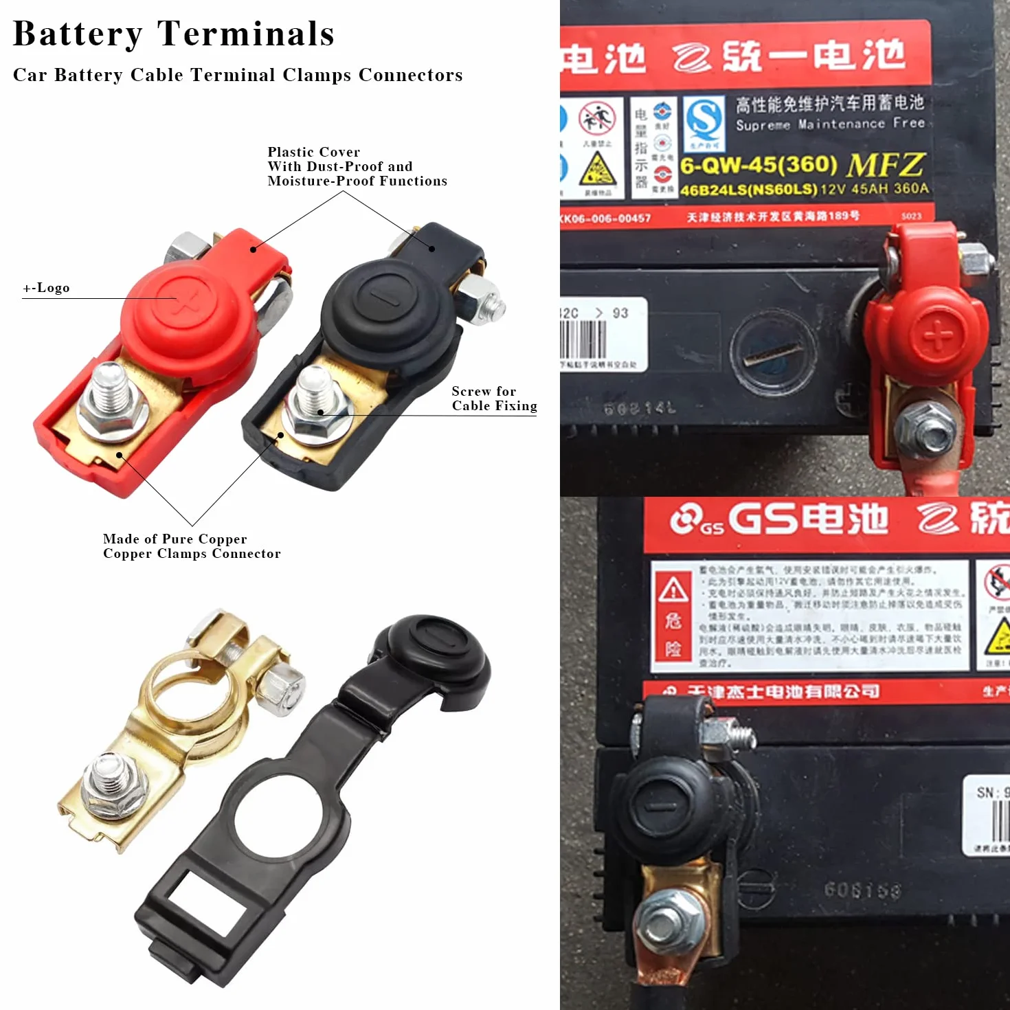 2 Pezzi 2AWG Cavo Batteria Kit,35mm² 34.5cm Cavi Inverter Batteria,Rosso e Nero Cavo Batteria con Occhielli,Cavo Cavi Rame Batteria Auto+1 Paio di Connettori di Batteria Terminali,per Energia Solare