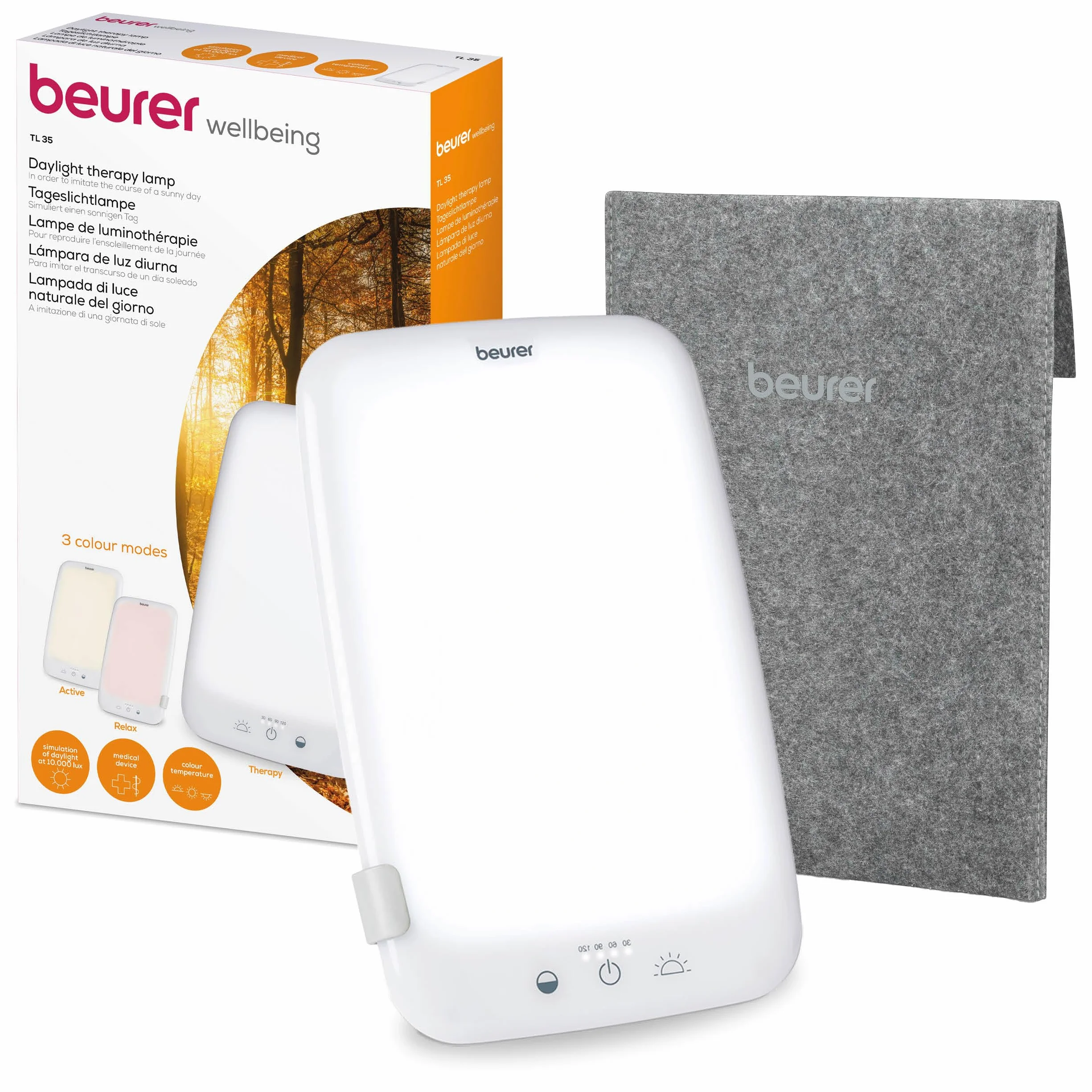 Beurer TL 35 Lampada SAD 10.000 Lux luce diurna 3 temperature colore base rimovibile bianco
