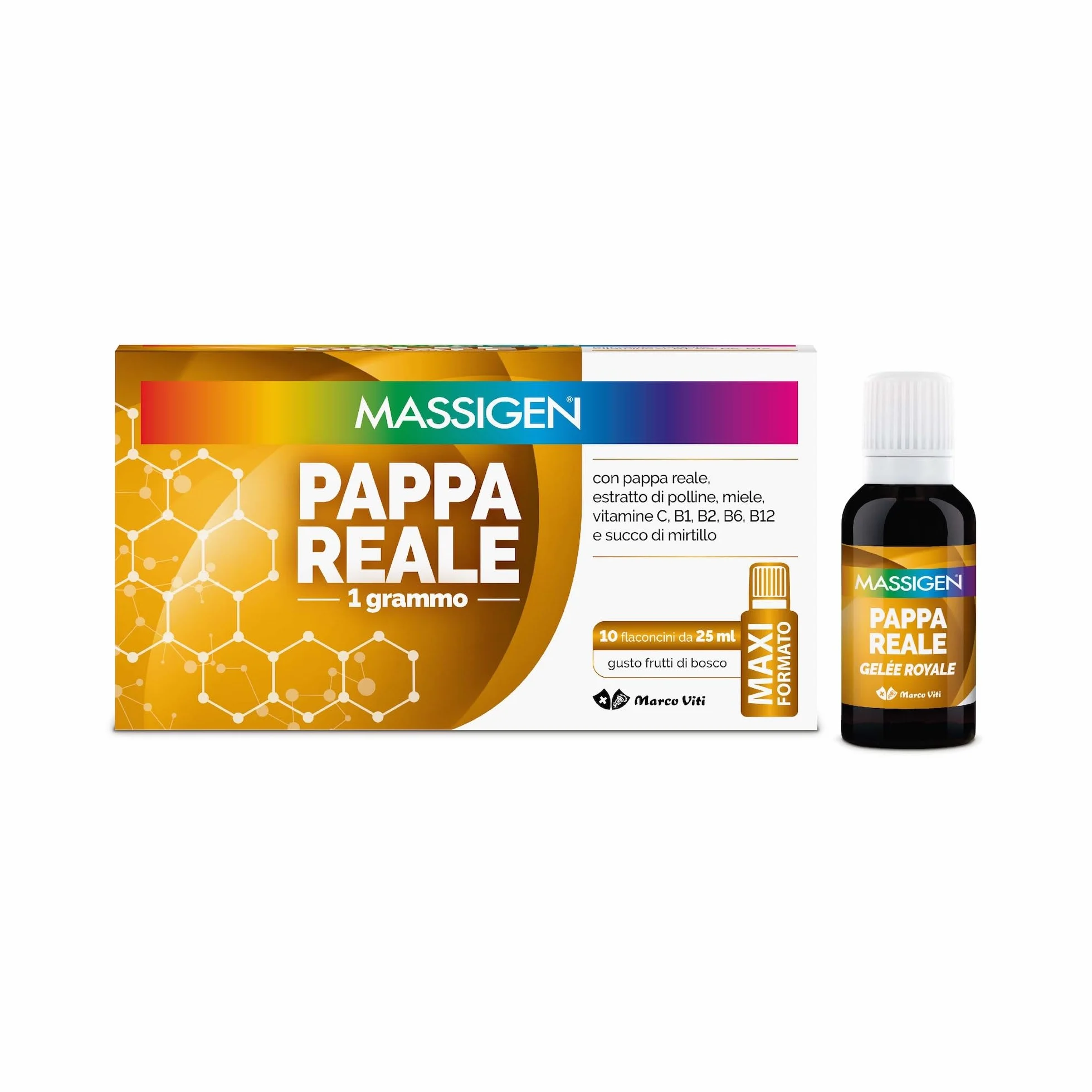Massigen Pappa Reale Tonico Naturale Integratore Energetico Antiossidante Miele 10 Flaconcini 25 ml