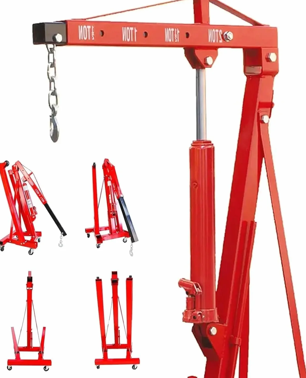 TANIASHOP Gru Gruetta Paranco Alzamotore idraulica da Officina Pieghevole da 2 Tonnellate Gru alza Motori Sollevamento Motori con Ruote Trasportabile Ideale per Officine e Garage