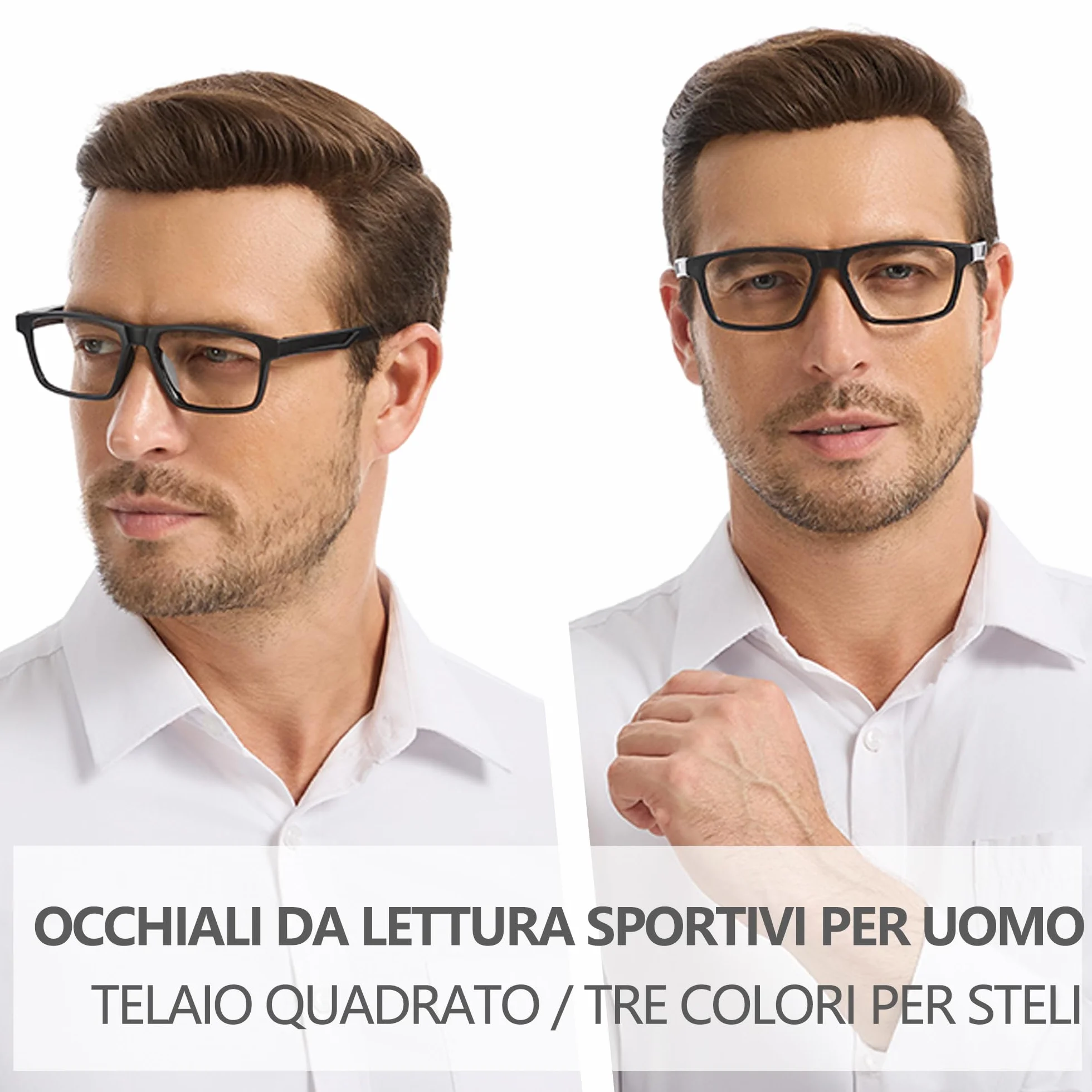 Occhiali da Lettura Uomo Sportivo 3 Pezzi, Lenti Anti Luce Blu, Cerniere a Molla, Silicone Morbido