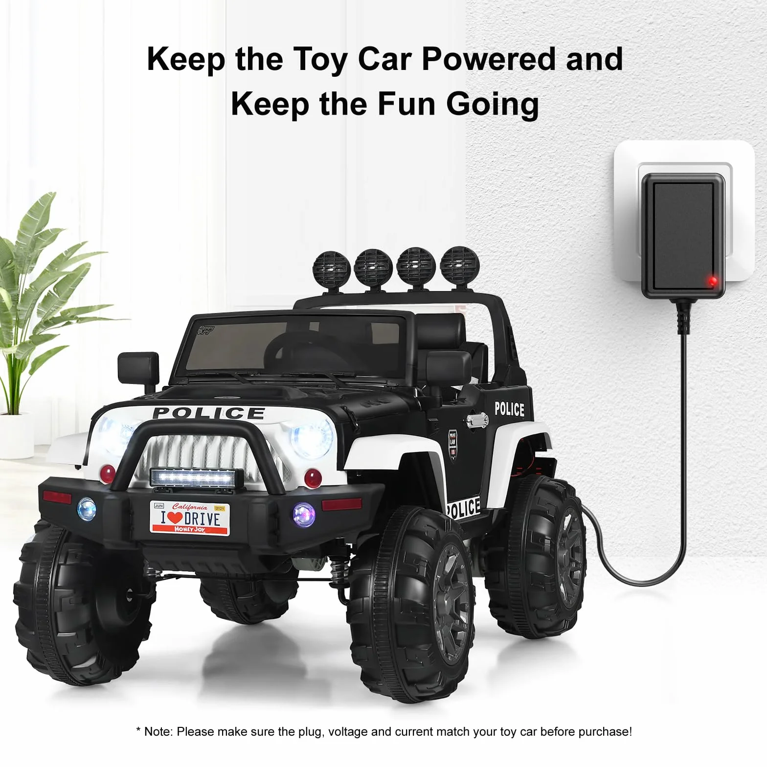 NASTIMA 12V 1A Caricabatterie Universale per Auto Elettriche Bambini con Indicatore Luminoso e 8 Convertitori