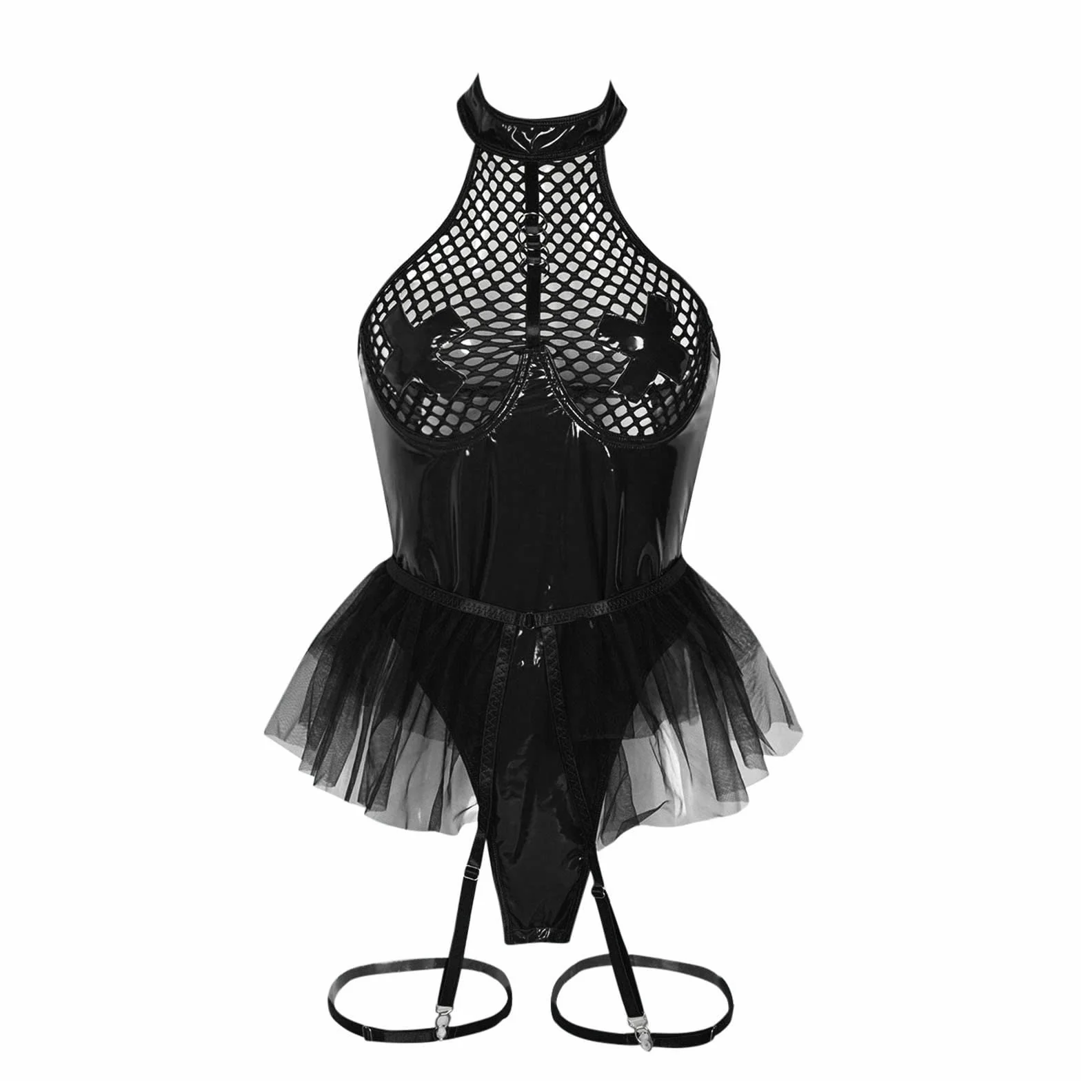 Vestito Sexy Donna Latex Mini Wetlook Verniciata V Profondo Bodycon Dress Aderente Metallizzato Clubwear Elasticità Erotico Festa Hot Curvy