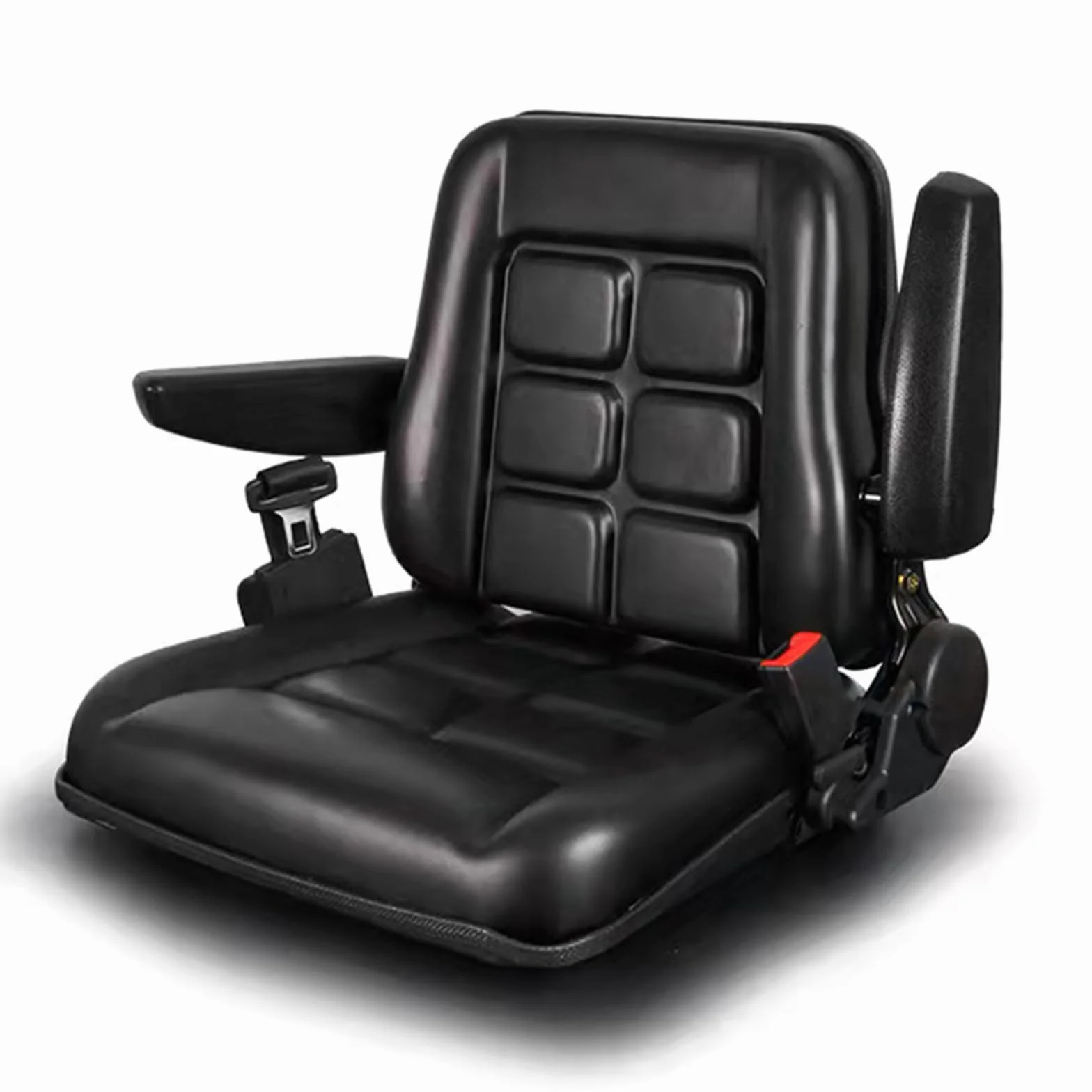 Sedile per carrello elevatore universale regolabile con cintura di sicurezza e bracciolo, schienale regolabile e guida scorrevole in PVC impermeabile, sedile per tosaerba per trattore, ruspa, carrello