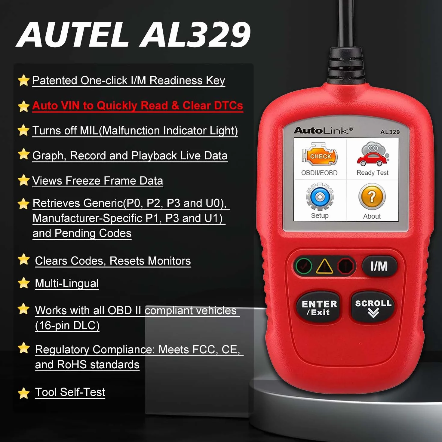 Autel Autolink AL329 OBD2 EOBD Manual Code Reader I/M Readiness Key Diagnostic Tool