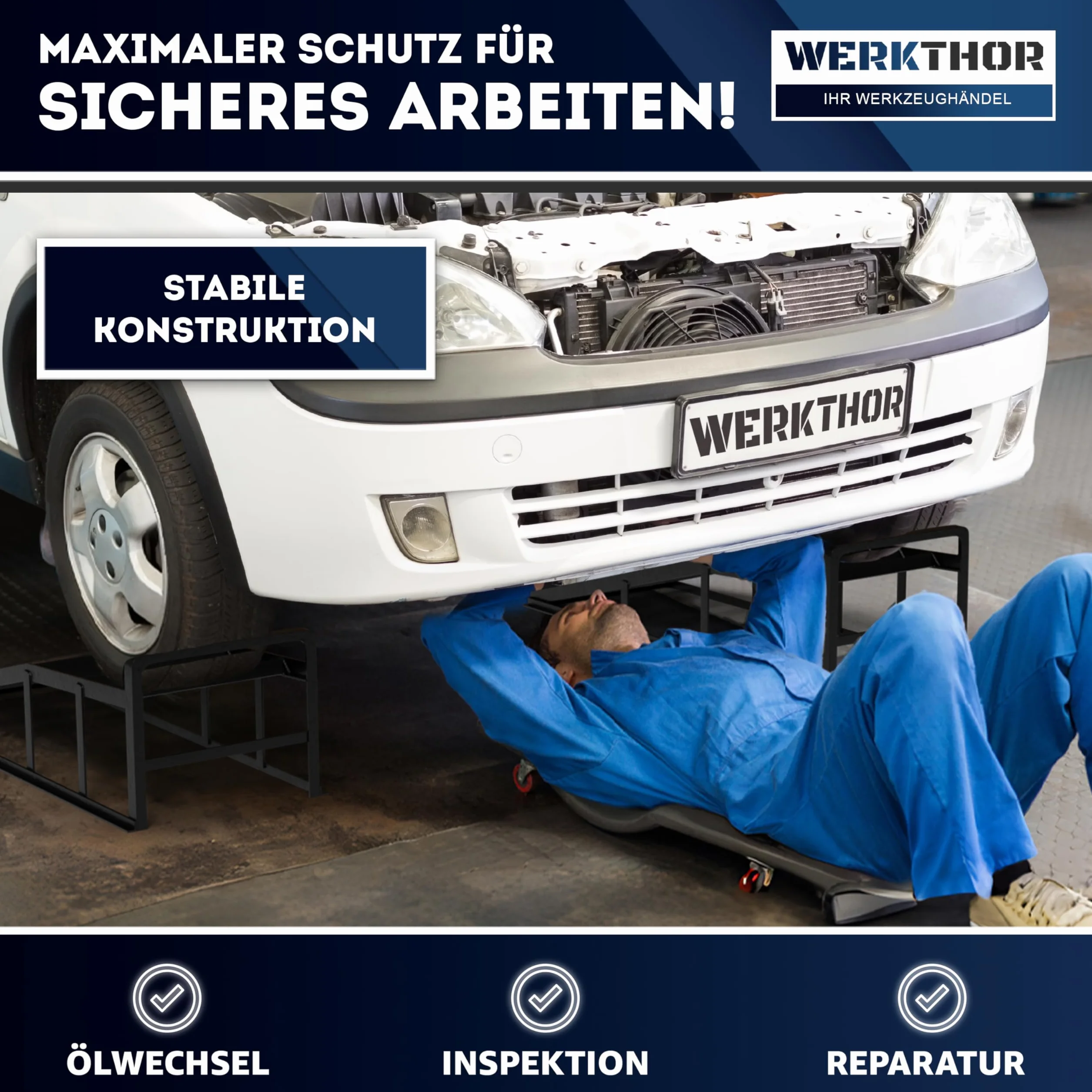 WERKTHOR Rampe Sollevamento Auto in Metallo [Set di 2] – Rampe per Auto Fino a <3t – Rampa Alta Resistenza per Ogni Superficie – Pedane Auto Robuste