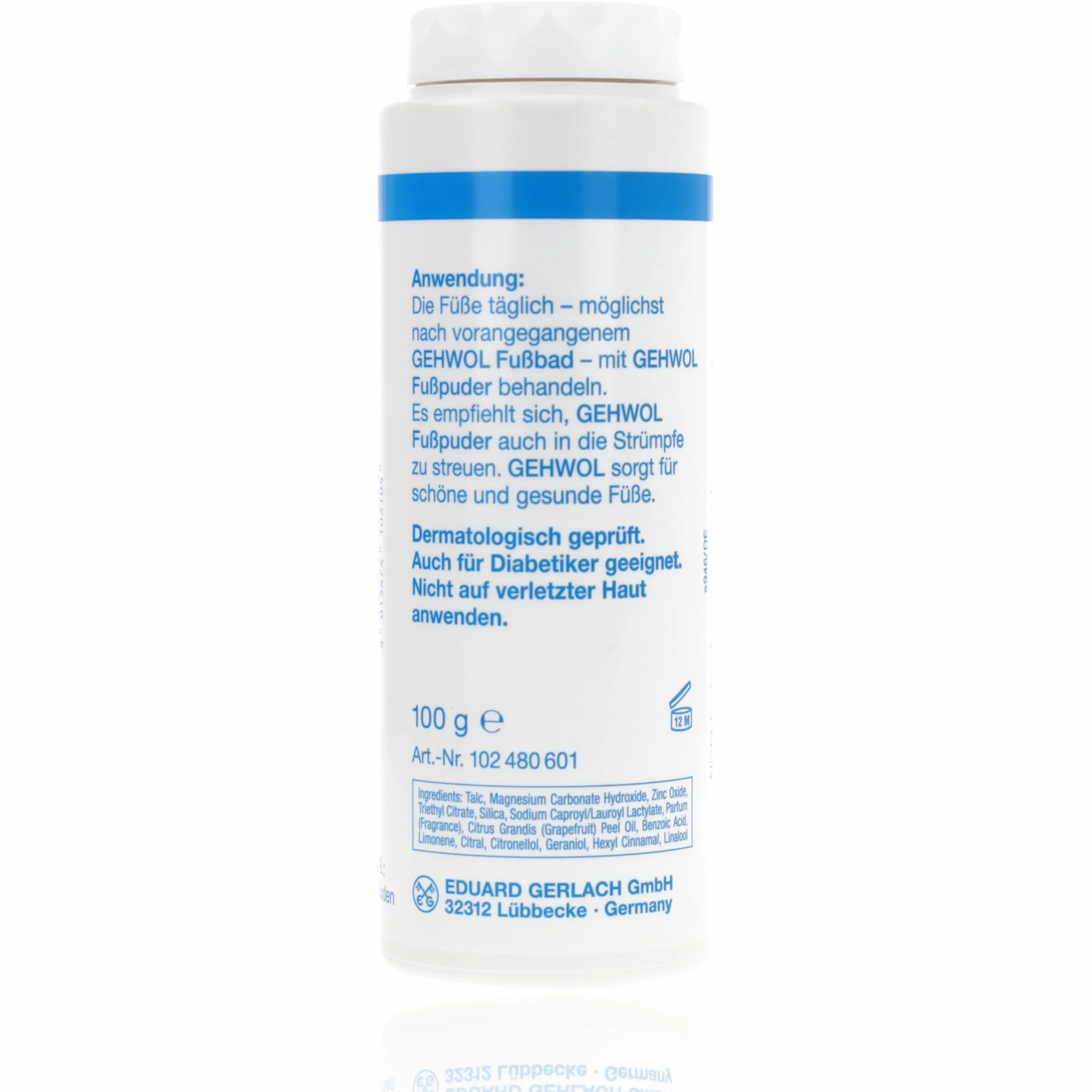 Gehwol Foot Powder, Odourless Anti-Bacterial Talc 100gm Prevents Athlete's Foot for Feet, Shoes & Socks