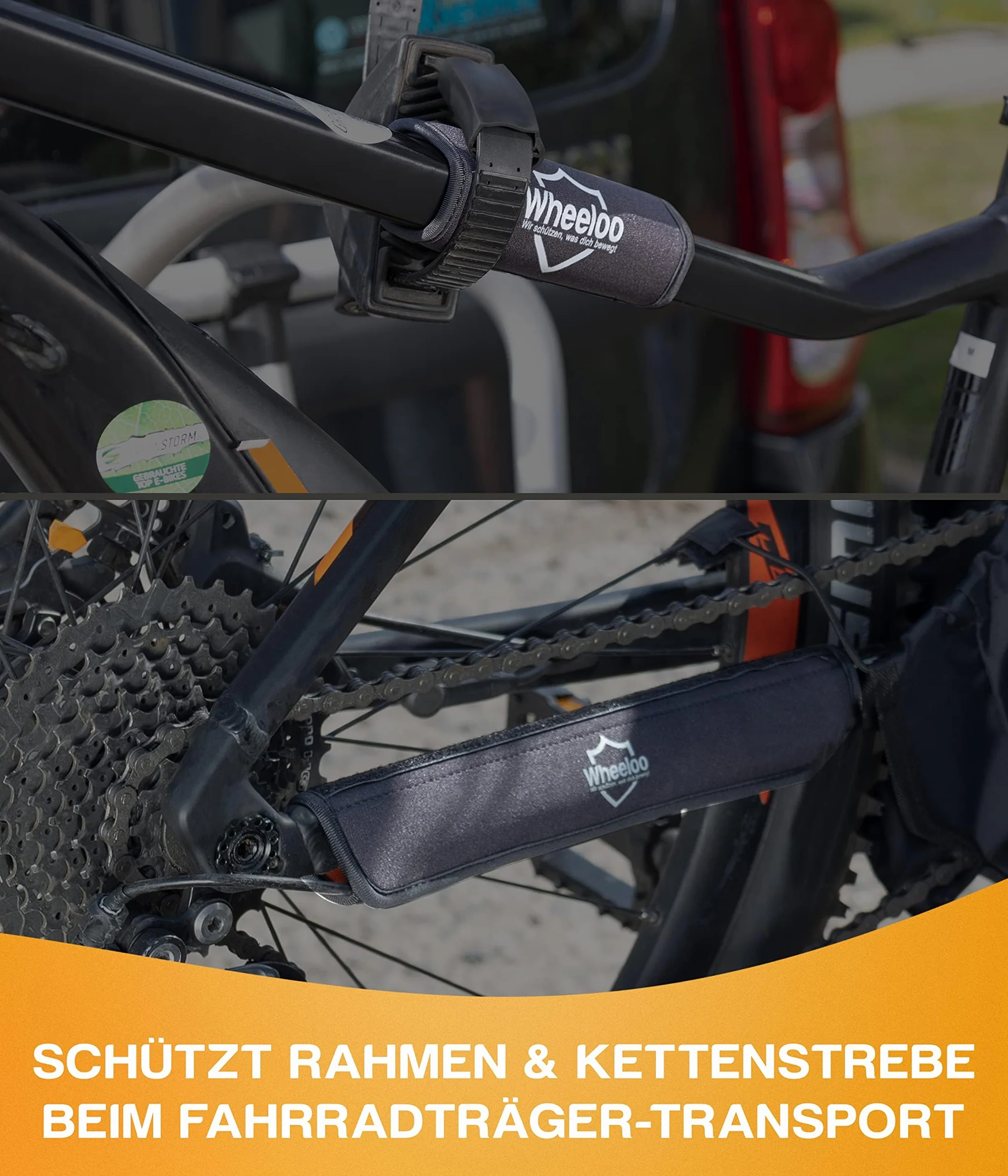 WHEELOO Set di protezione per il trasporto di biciclette ed ebike 3 pezzi I Protezione del telaio del portabiciclette adatta all'uso universale I Attacco per bicicletta per Thule, Westfalia ecc.