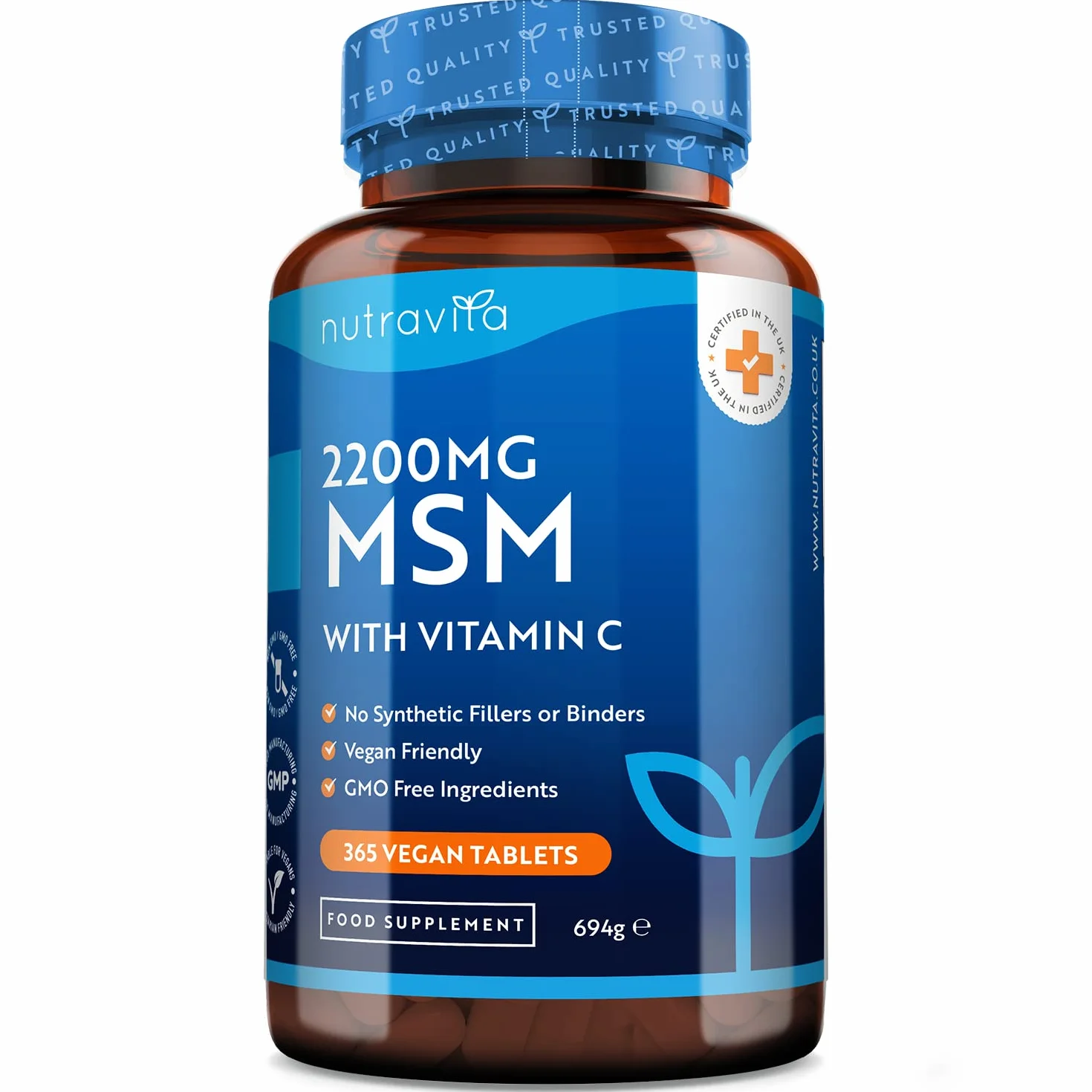 Nutravita MSM 2200mg Vitamina C 365 Compresse Vegane Metilsulfonilmetano 80mg
