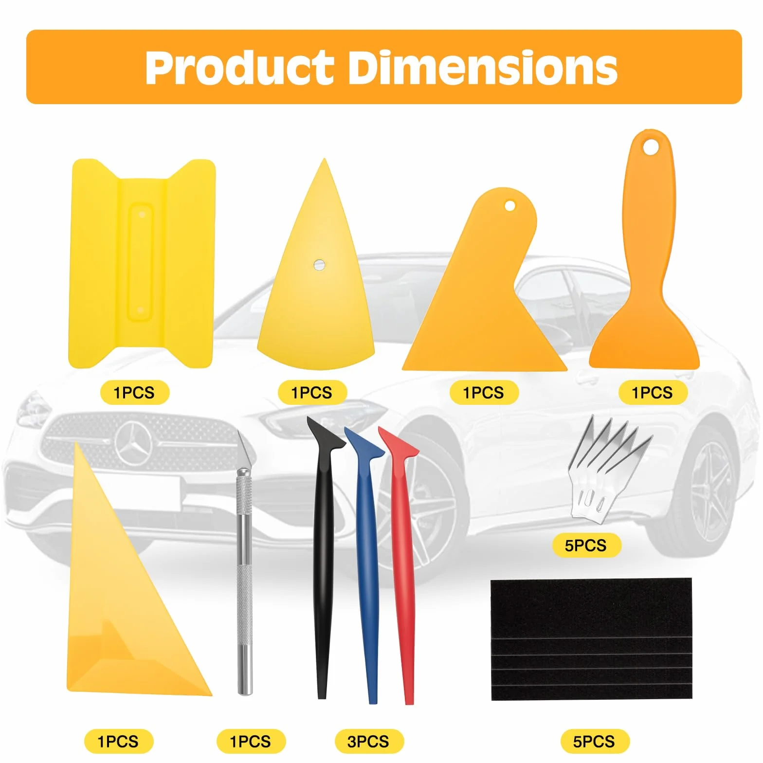 VINATO Set da 10 Raschietti per Pellicole Auto – Kit per Applicazione Pellicole con Raschietto in Feltro, Raschietti Triangolari, Micro Raschietto, Raschietti per Bordi & Taglierino