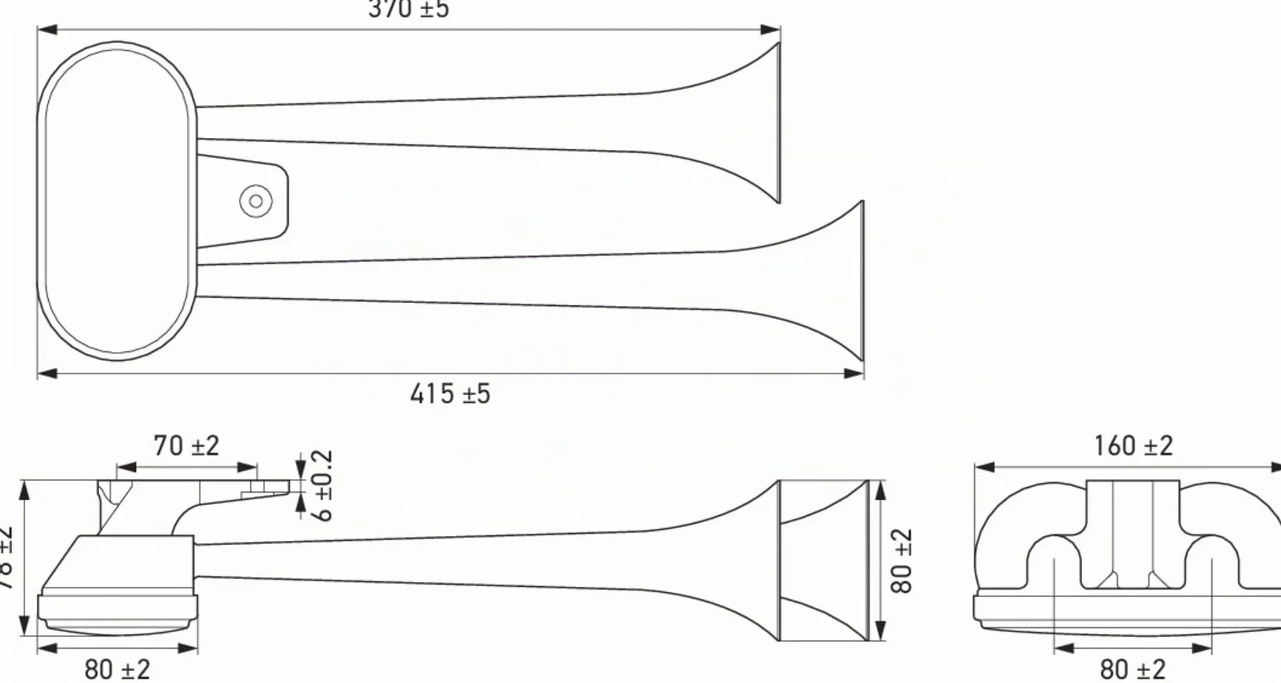 HELLA Tromba CA34,24V,115dB(A),Gamma frequenze da,300Hz,Gamma frequenze fino a,350Hz,Tono basso/Tono alto,elettrico,Bocchettone di tubo,Spina,Spi,3PB 005 411-001