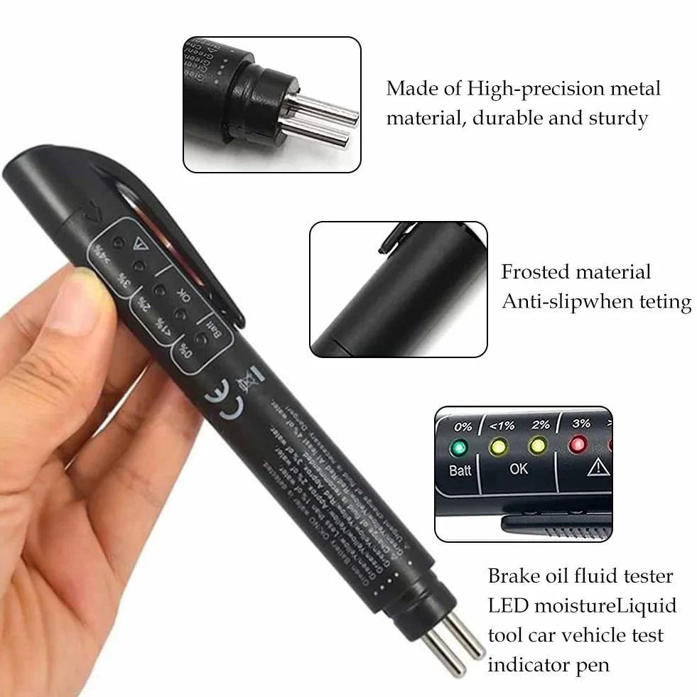 Test Fluido Freni,Brake Fluid Tester,Tester Liquido,Tester Liquido Freni,Fluido Freno Test,Tester Olio Freni,Penna Tester Liquido Freni,5 LED Indicatore,Strumento Test per Auto per DOT3,DOT4,DOT5