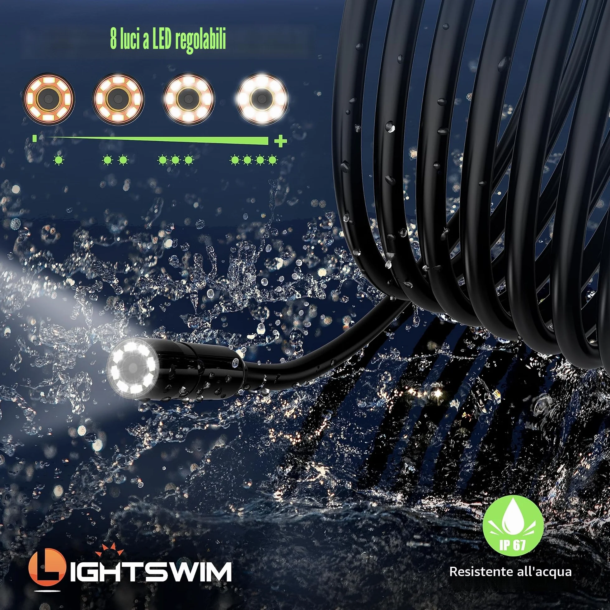Lightswim Endoscopio industriale HD 1920P 4,3 pollici LCD telecamera ispezione cavo 5m LED