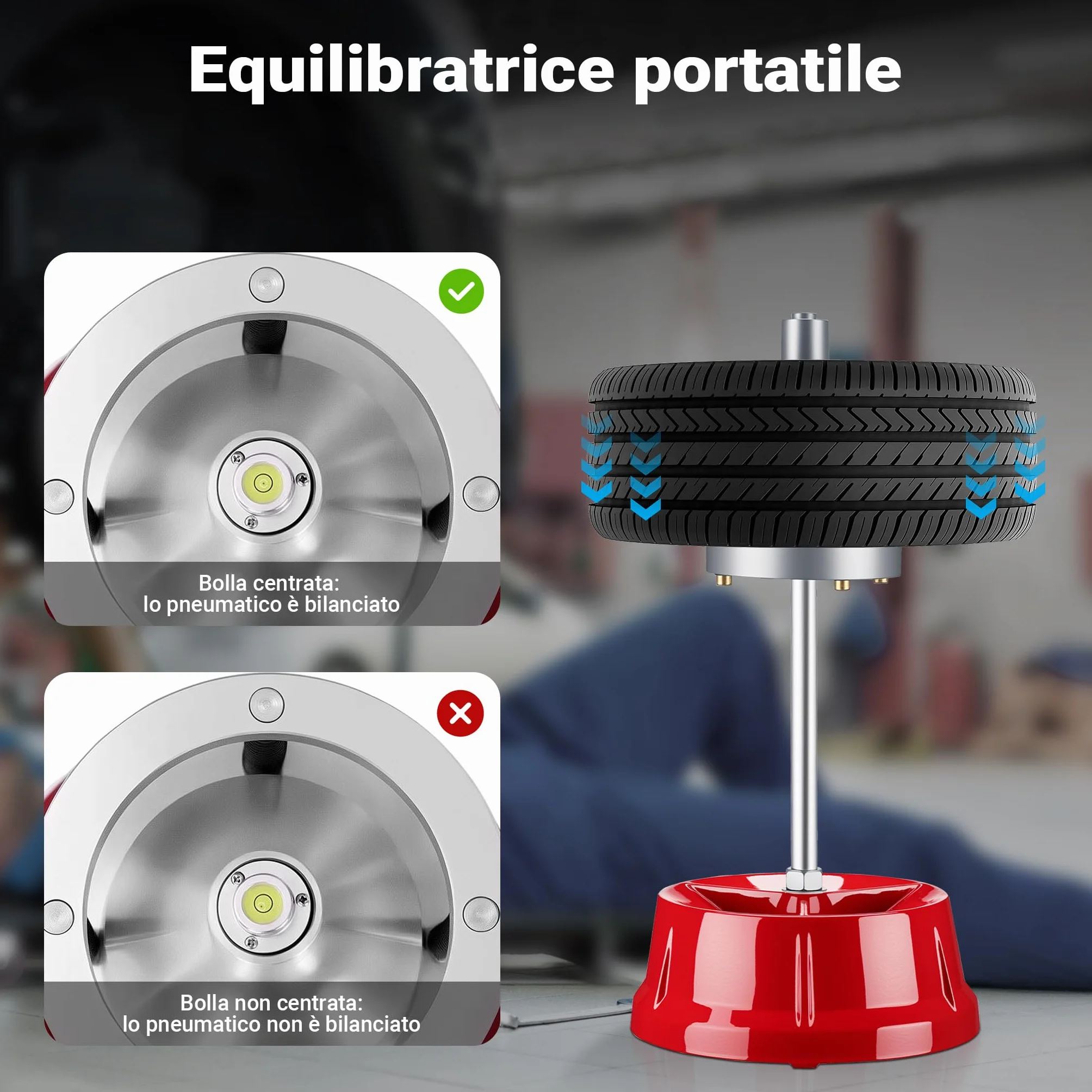 Wiltec Equilibratrice Portatile 29 x 29 x 57,5 cm, equilibratrice gomme Auto e Moto, per mozzi da 3,8 a 10,2 cm