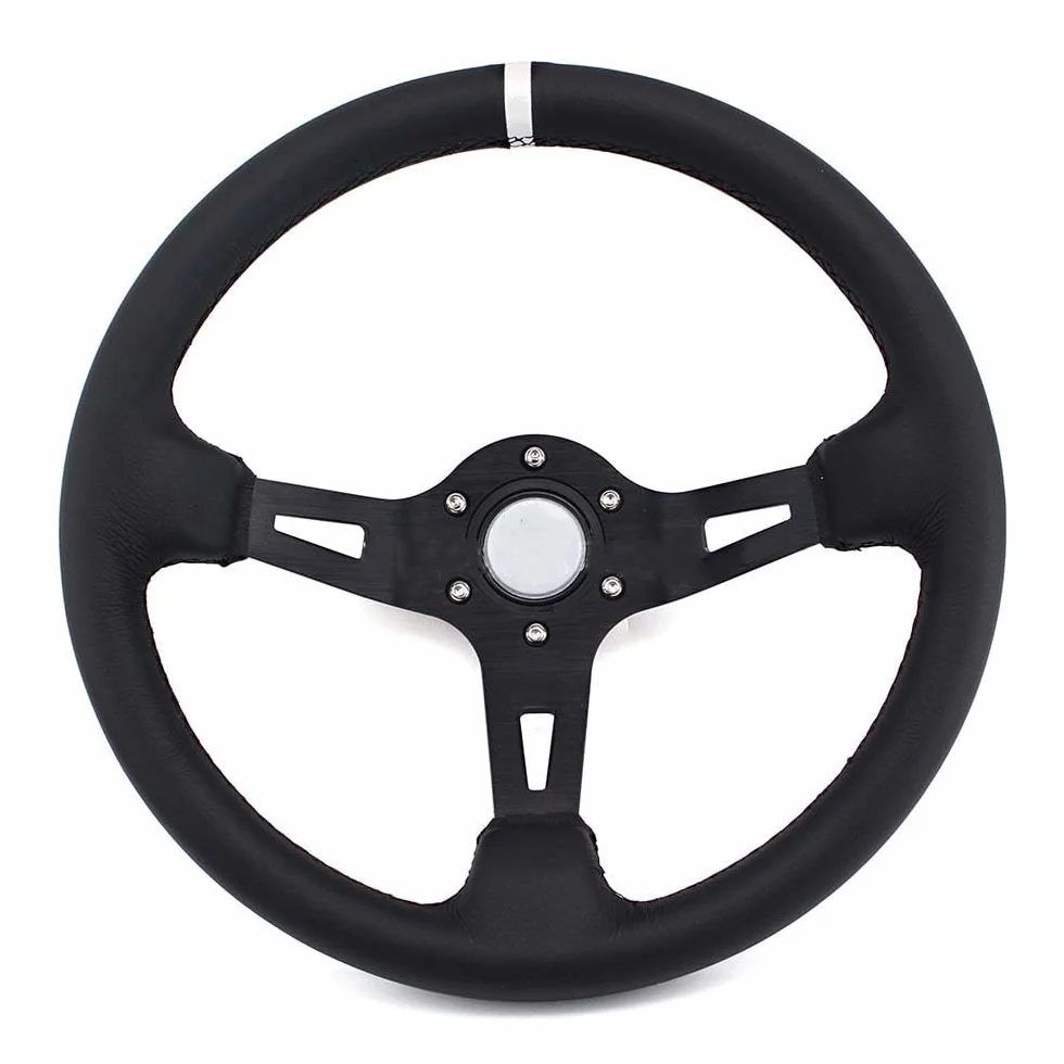 Volante Sportivo Auto,Volante da Corsa 13 pollici 330MM modifica volante strumenti personalizzato in pelle profonda disco racing drift accessori(White)