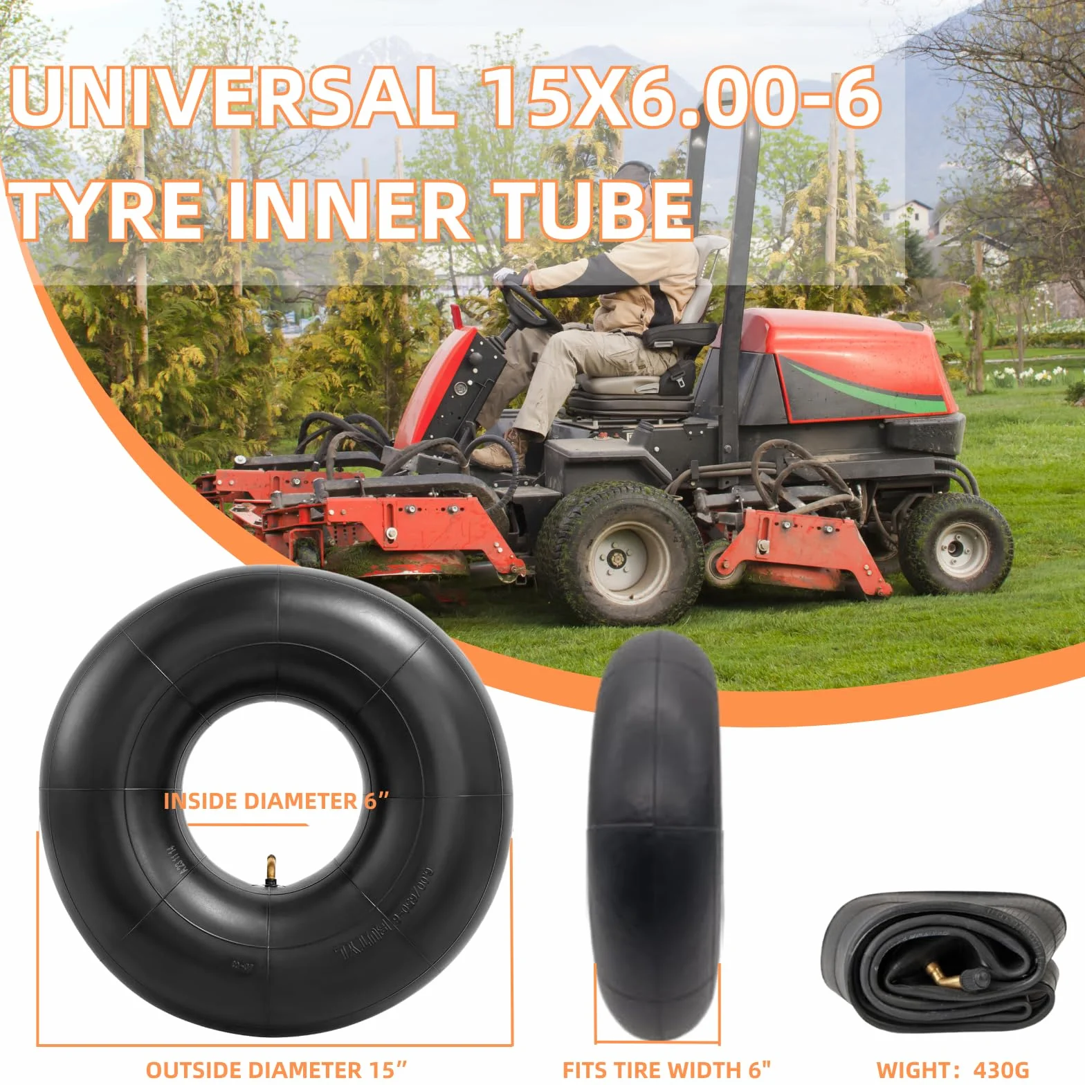 2-Pack 15x6.00-6" Camere d'aria 15x600-6 Tubi pneumatici per tosaerba con tronco di valvola piegata TR-87 per tosaerba,barchette, ATV e altro 6.00-6 Camere d'aria pneumatico 6.50-6