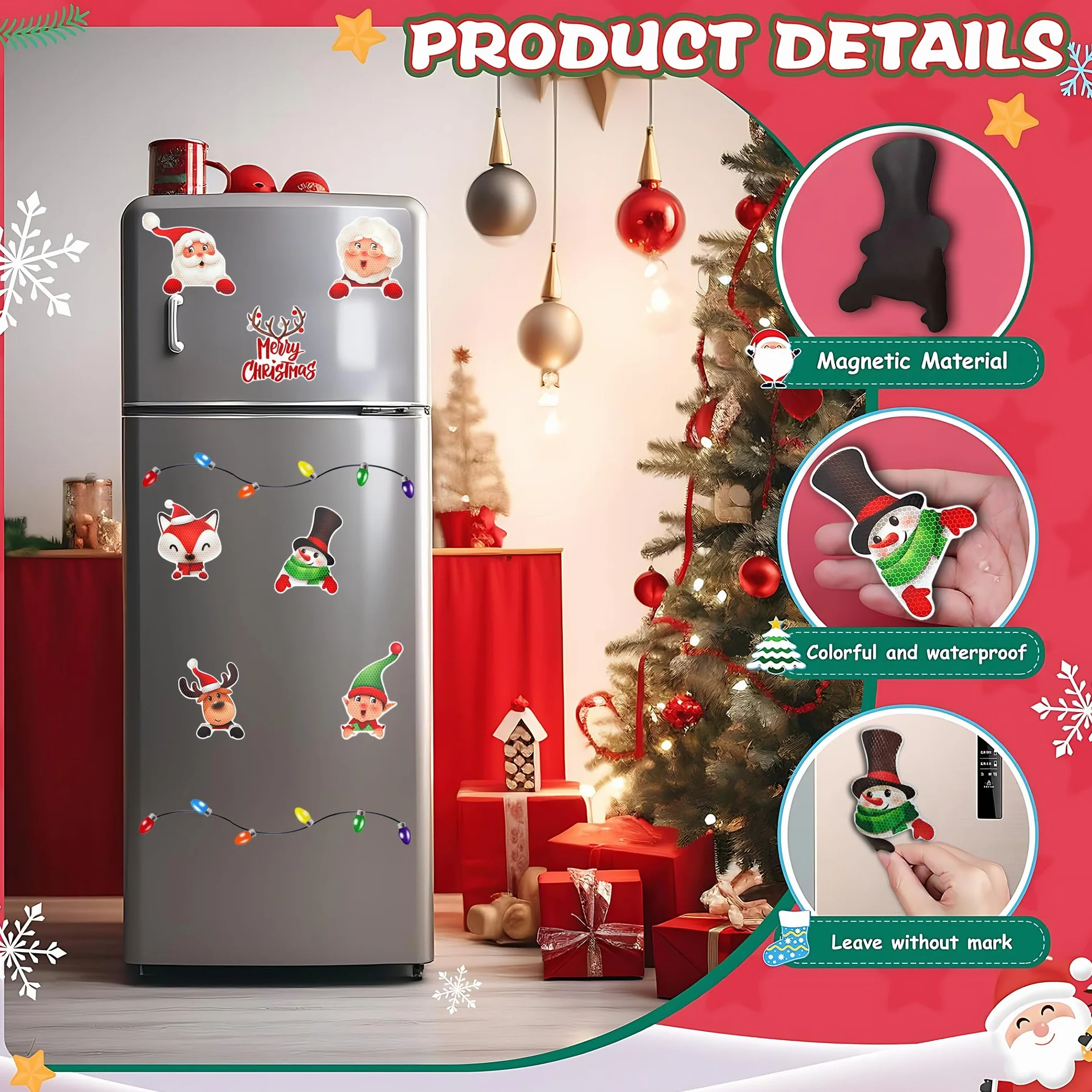 Set 25 Pezzi Magneti Auto Natale Riflettenti Albero Renne Babbo Natale Fili Magnetici Decorazioni Feste