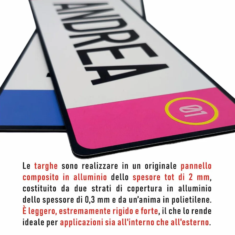 Targa Espositiva Alluminio Rigido per Camion Auto 40x20 cm con Foto Nome Frase e Ventosa