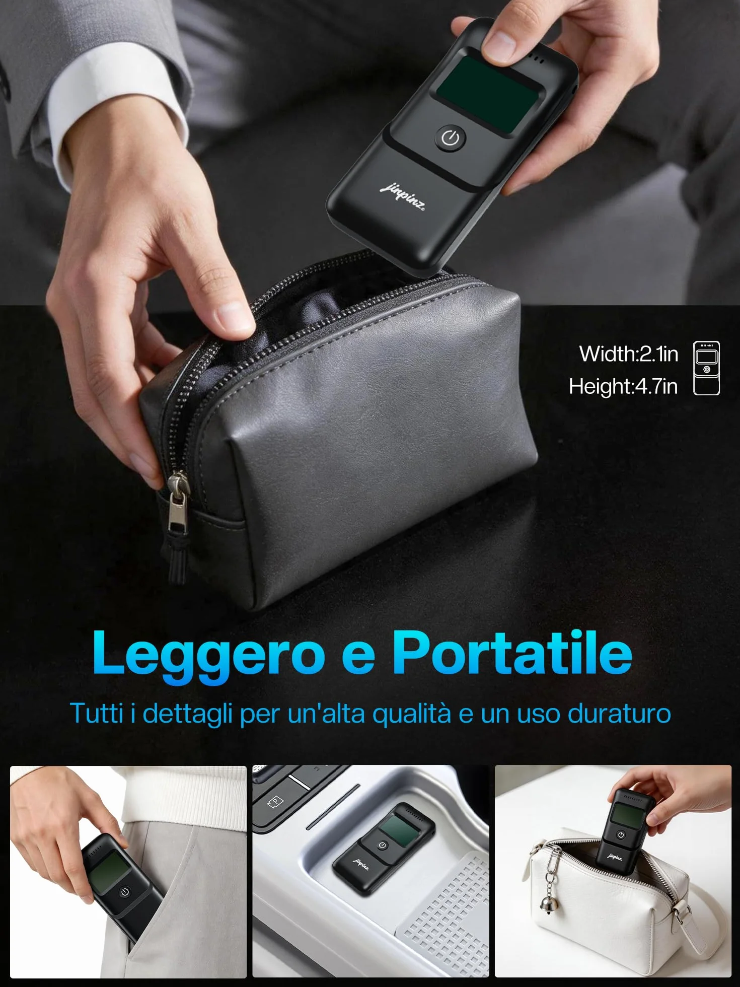 Etilometro Portatile Certificato Alcol Test con Sensore Rapido 10 Bocchini Display LCD Blu Nero