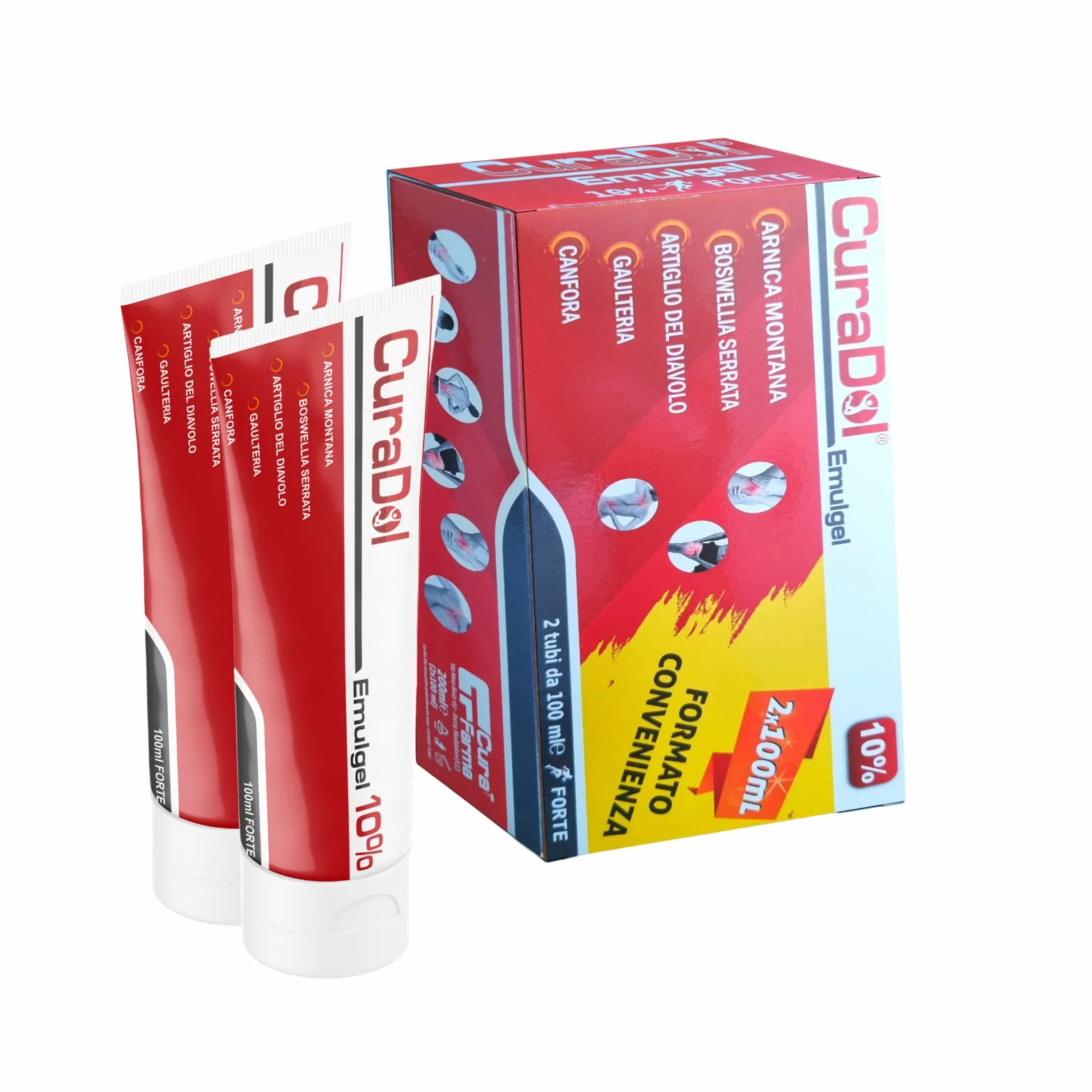 CURA FARMA CuraDol Emulgel Arnica Pomata Antinfiammatoria Forte Dolori Articolari Muscolari Crema Antidolorifica Artiglio del Diavolo Gel Gambe Gonfie 2x100ml
