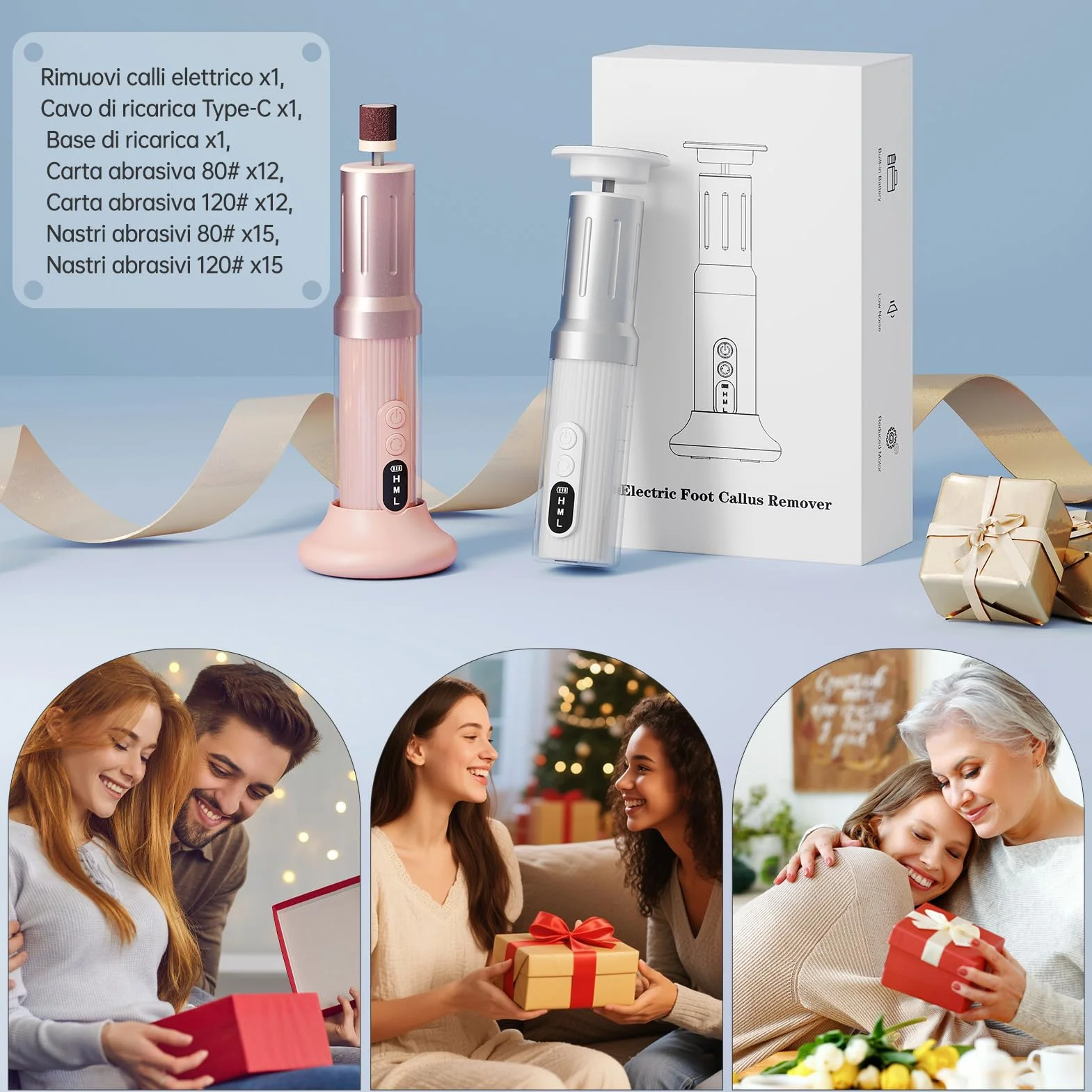 Pedicure Elettrico Professionale Ricaricabile Lima per Piedi con Carta Vetrata Set 2 in 1 Togli Calli 6 Livelli