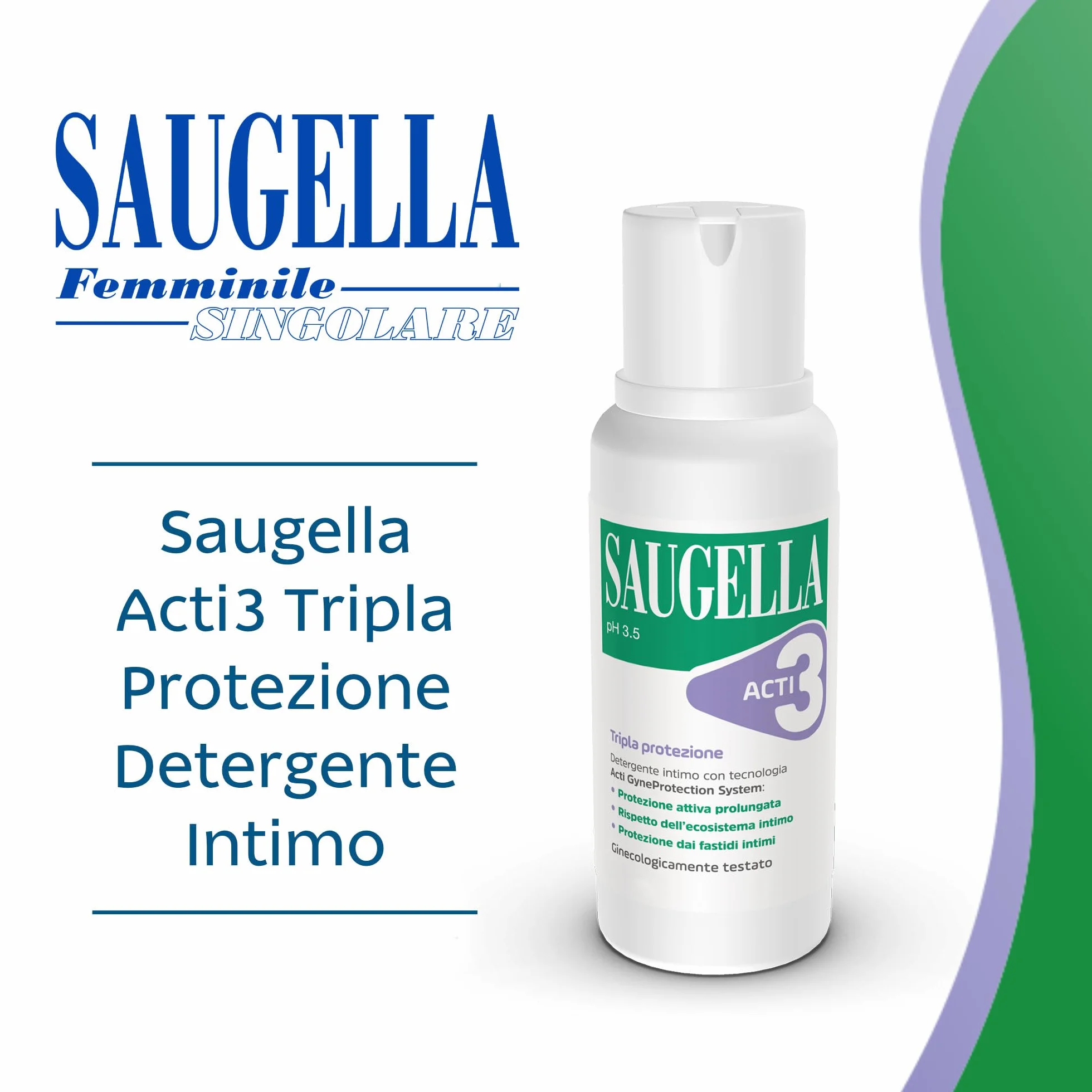 Saugella Acti3 Detergente Intimo pH 3.5 Timo Zinco 500 ml