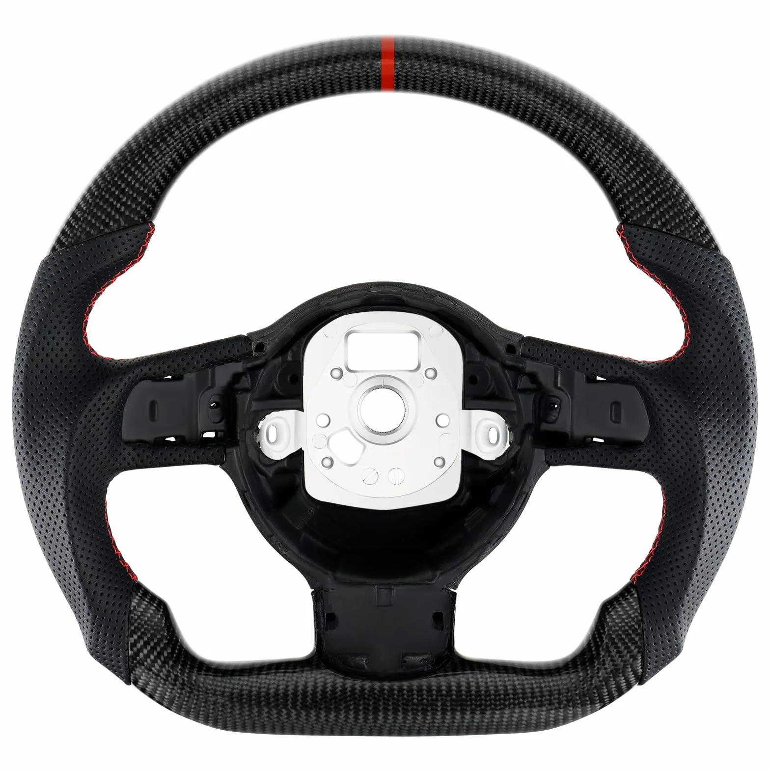 Volante in fibra di carbonio D piatto con cuciture rosse per Audi TT TTRS R8 2007-2015