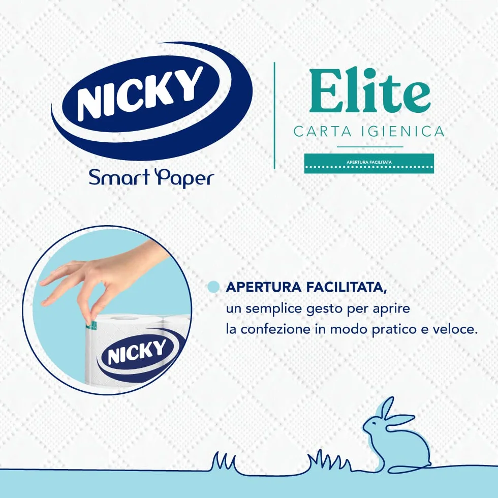 Nicky Elite Carta Igienica 4 Rotoli 170 Fogli 3 Veli Morbida Resistente Dermatologicamente Testata FSC