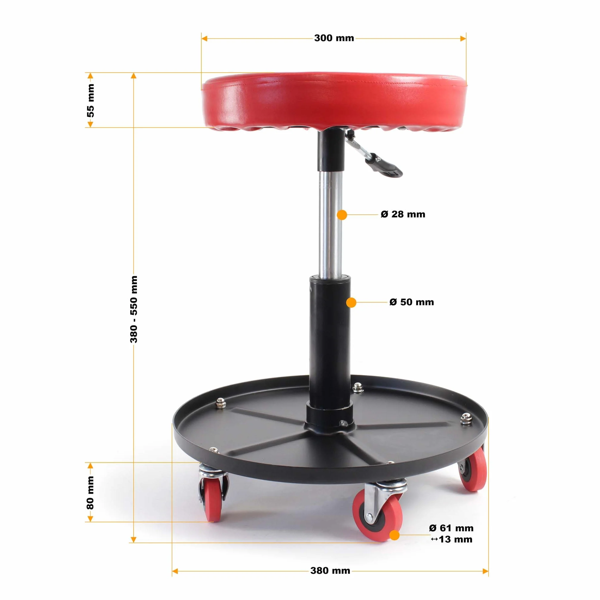 XPOtool Sgabello per Officina con rotelle e Altezza Regolabile, Sedile Girevole a 360°, Sgabello Mobile da Meccanico