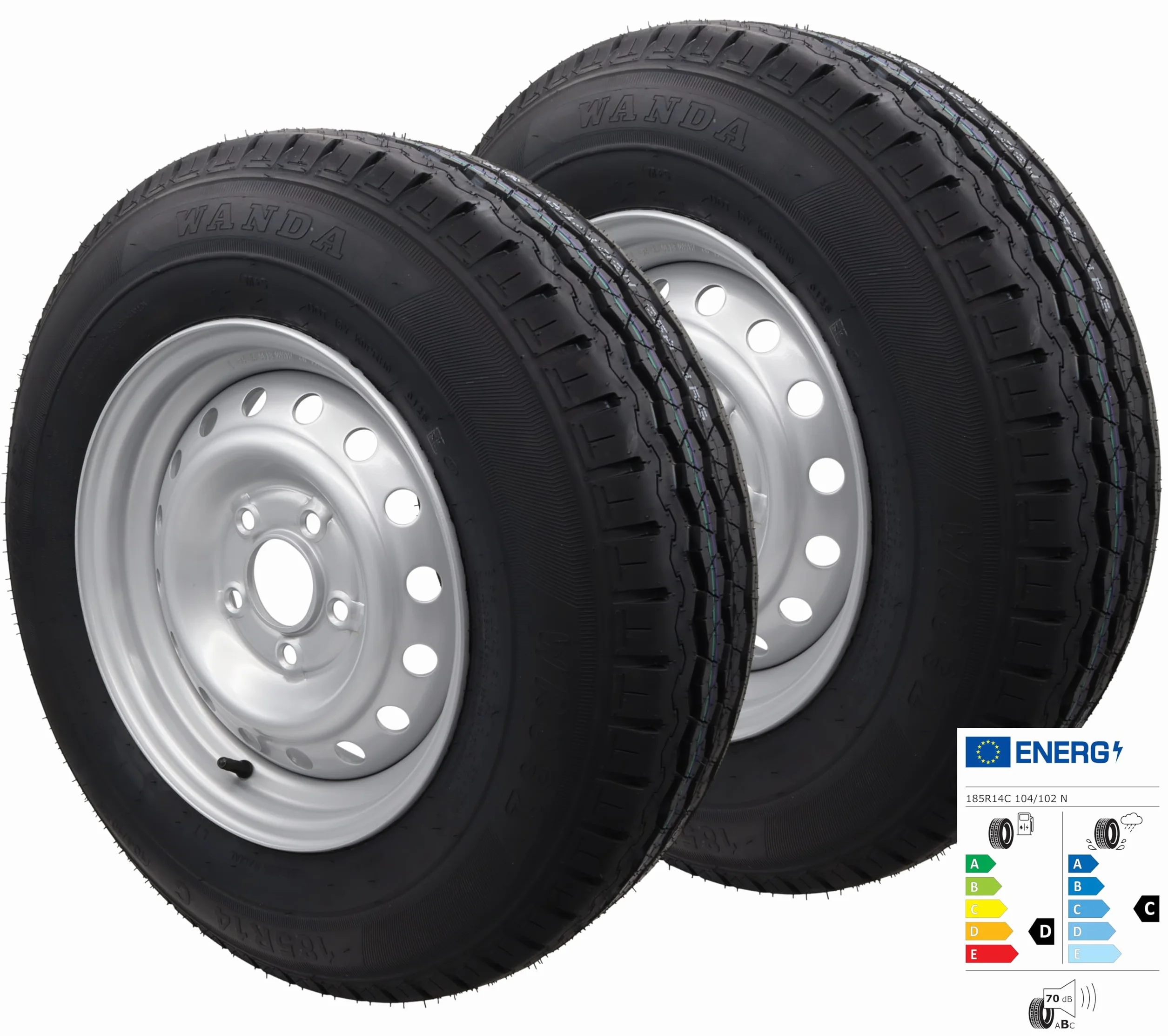 Ruota completa 185R14C 112 x 5, 900 kg, ruote da 14", 185/14 R 14 C, per rimorchio (2 pezzi)