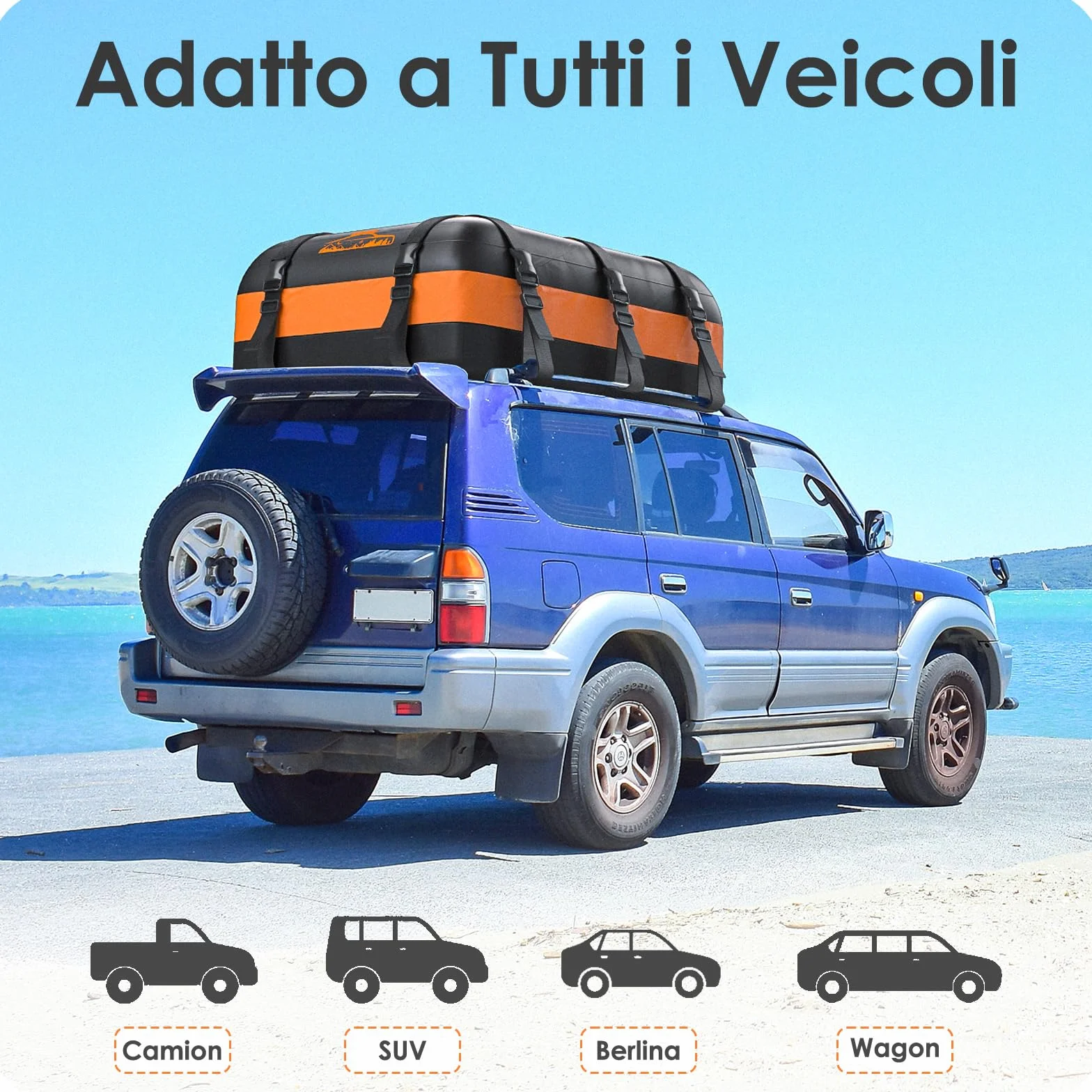 Baule Auto Tetto Inimpermeabile 1000D Arancia 566L Box Tetto Auto