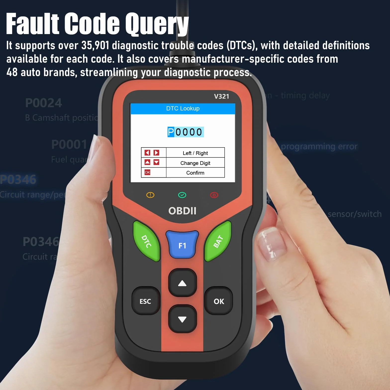 Scanner OBD2 EOBD Diagnostica Professionale per Tutti i Veicoli Lettura Codici Motore