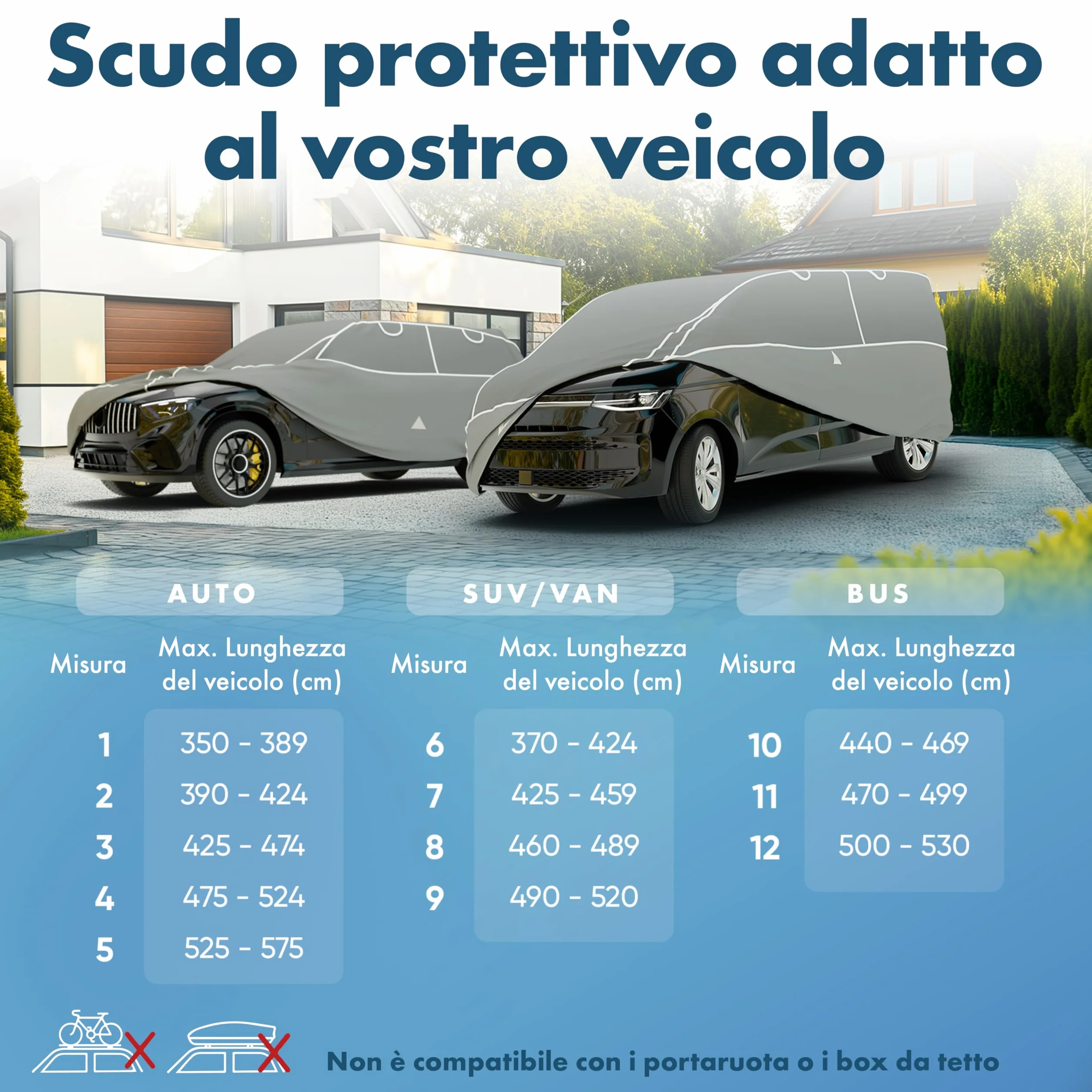 WALSER Premium telo antigrandine per auto Hybrid UV Protect, prodotto Molto Buono* telo copriauto impermeabile e traspirante, certificato dal TÜV Austria* copertura per auto antigrandine Misura 3