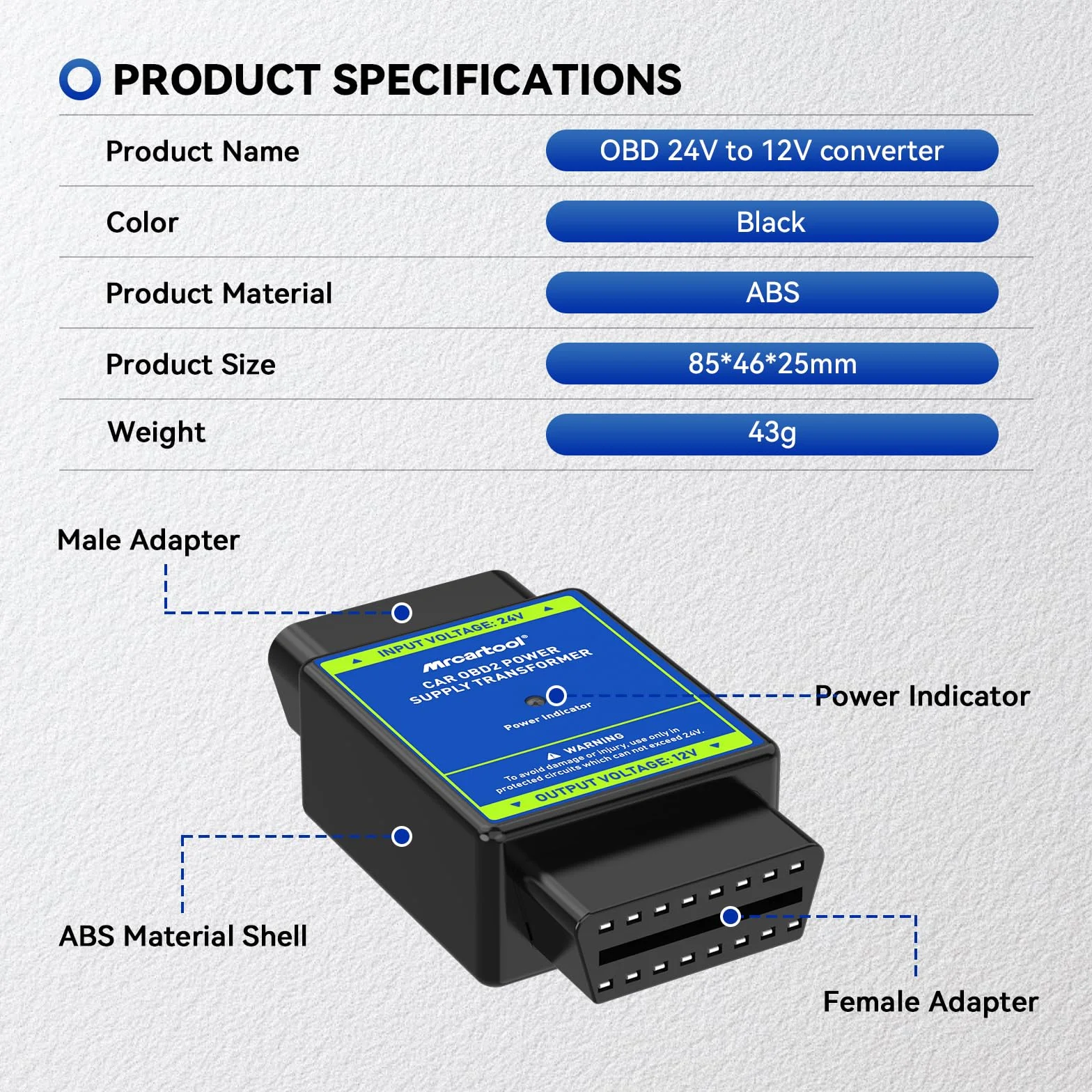 Alimentatore OBD2 24V a 12V Convertitore di Tensione 16 Pin MRCARTOOL