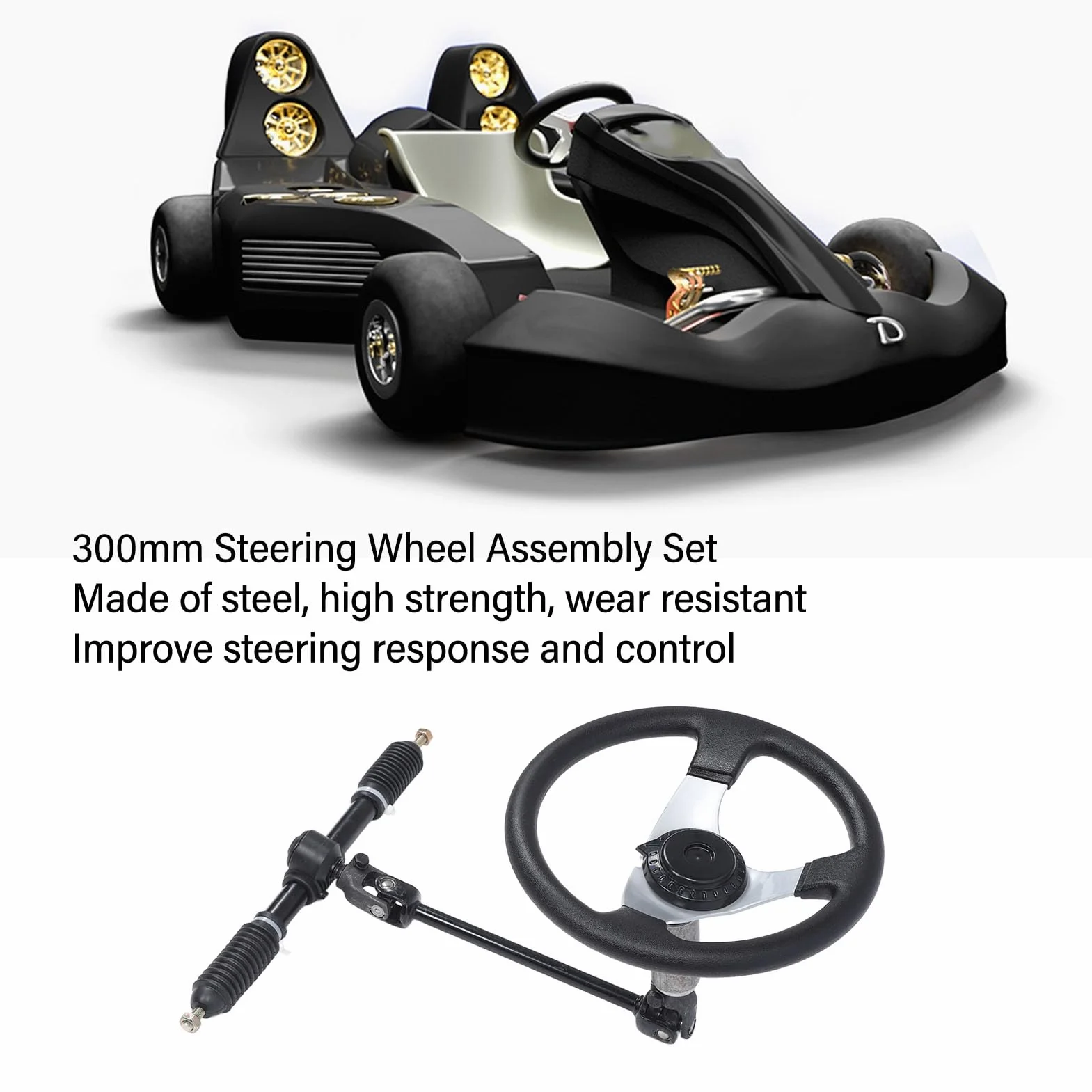 Kit Volante in Acciaio 300 Mm – Gruppo Sterzo Regolabile UTV, Go Kart e Carrello per Veicoli