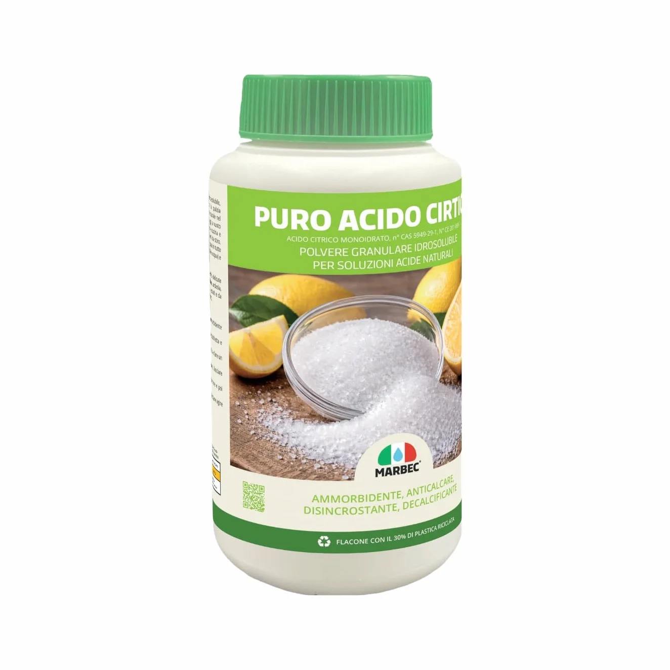 MARBEC PURO ACIDO CITRICO 1KG Detergente disincrostante anticalcare, ammorbidente naturale, polvere idrosolubile