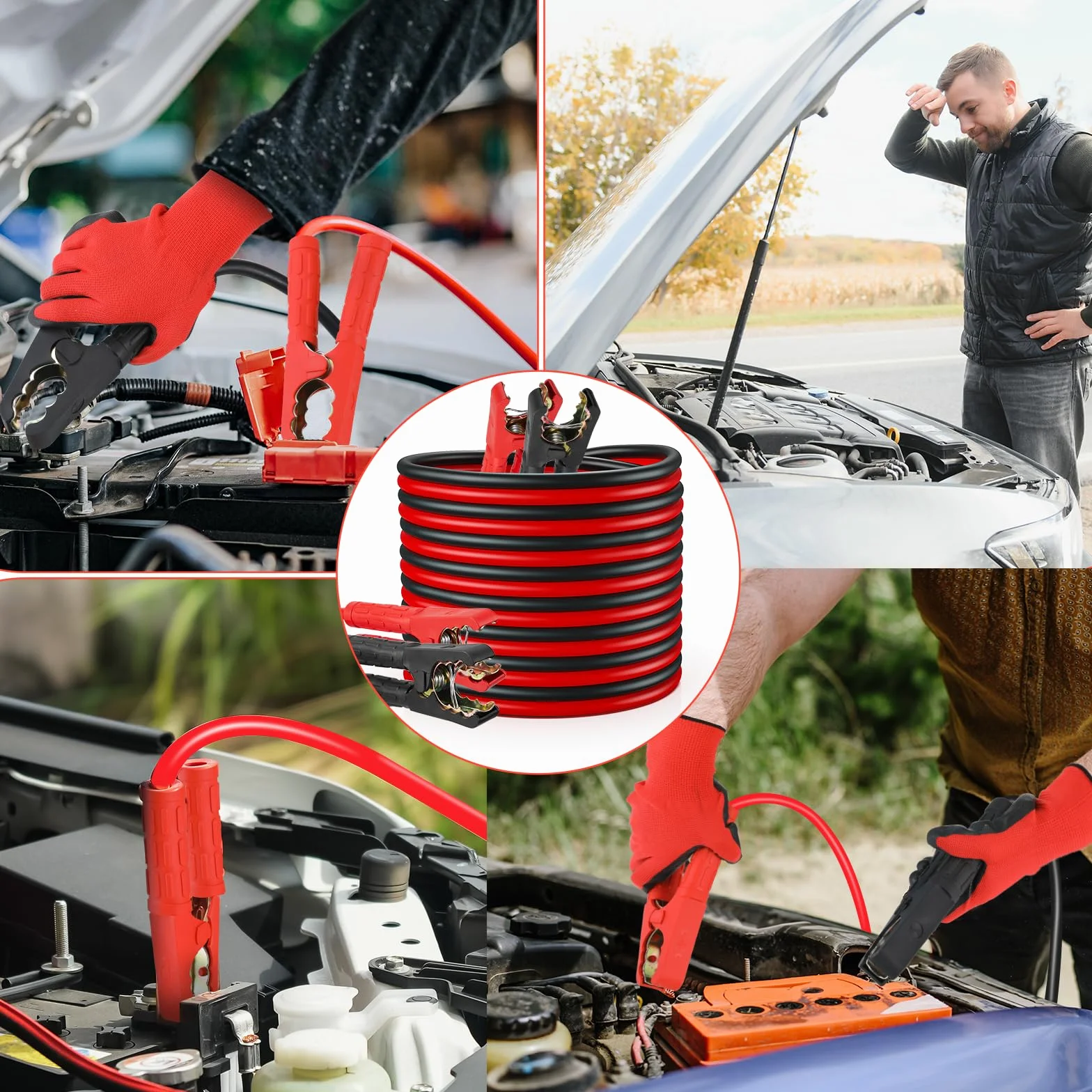TLGREEN Cavi Avviamento Auto 4M 1000A 12V-24V 30mm² con Guanti e Borsa