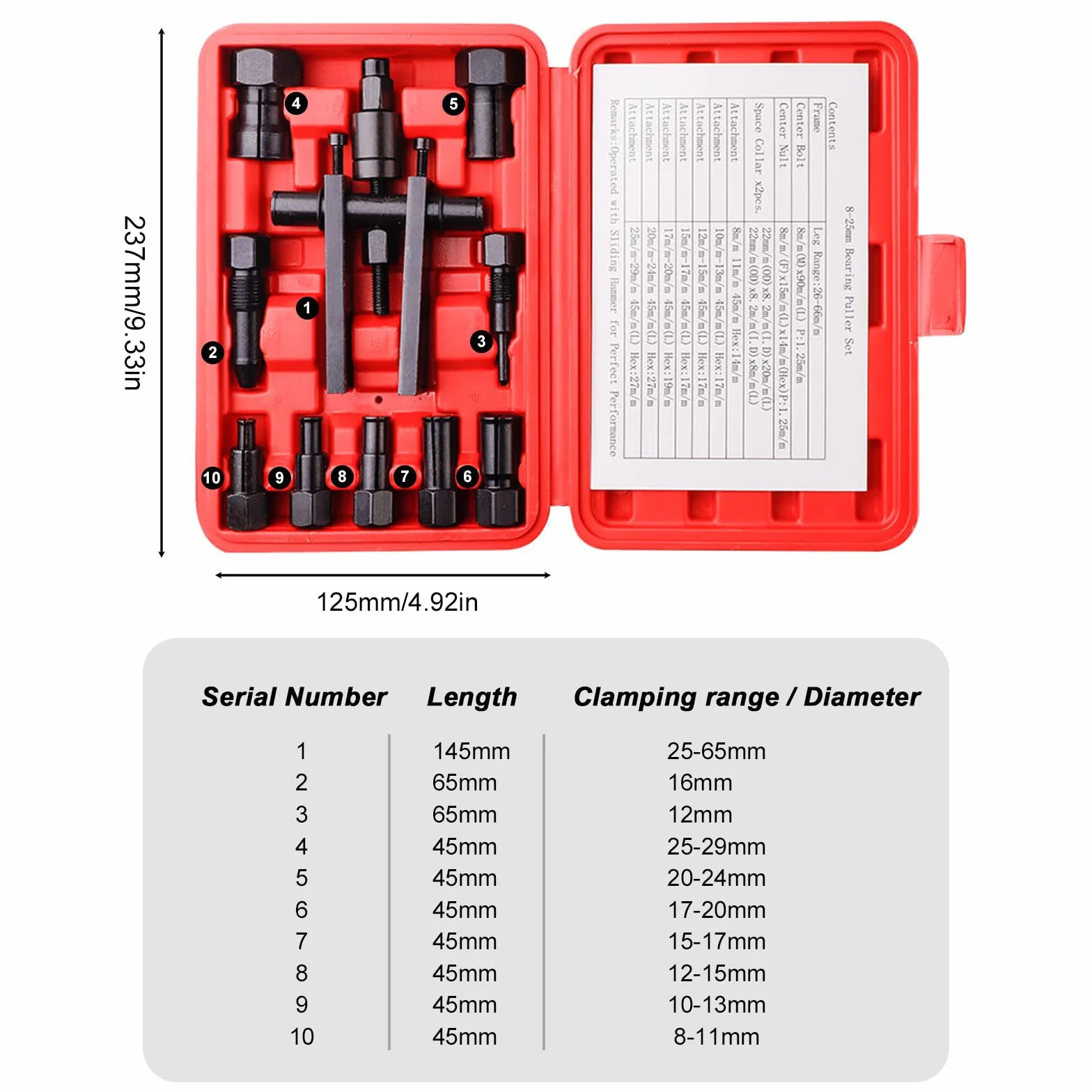 Set di 10 estrattori per cuscinetti interni per moto, 8-25 mm, rimozione cuscinetto ruota