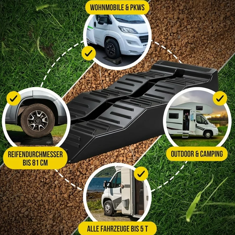 Rampa di carico per camper e roulotte - Rampa di sollevamento auto a 3 livelli [set di 2] | Rampa auto resistente per camper e roulotte | Rampa auto stabile