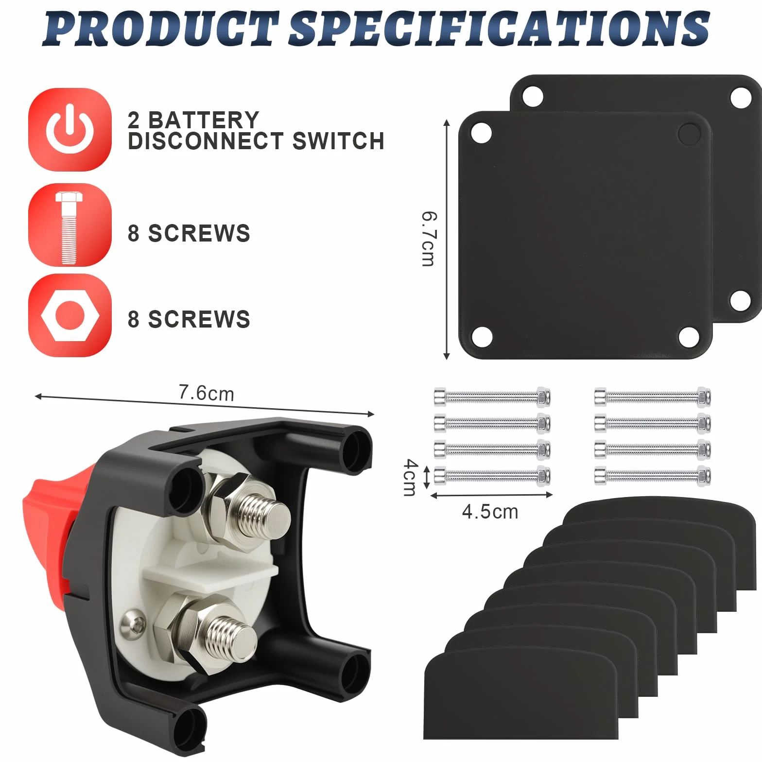 2 Pezzi Interruttore Stacca Batteria, 300A Interruttore di sconnessione della batteria(24-48V), Adatto per barche, motocicli, yacht, automobili, veicoli a motore, attrezzature marine e camper