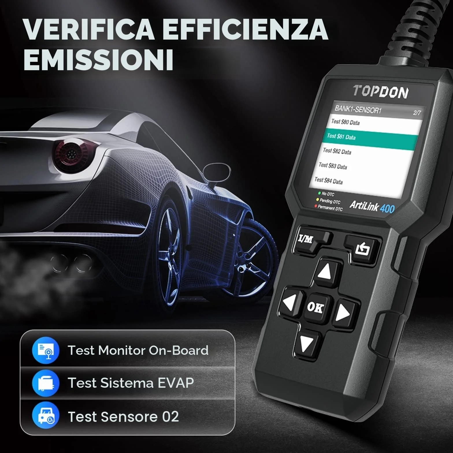 TOPDON AL400 Lettore OBD2 10 Funzioni Test Emissioni Sensore O2 EVAP