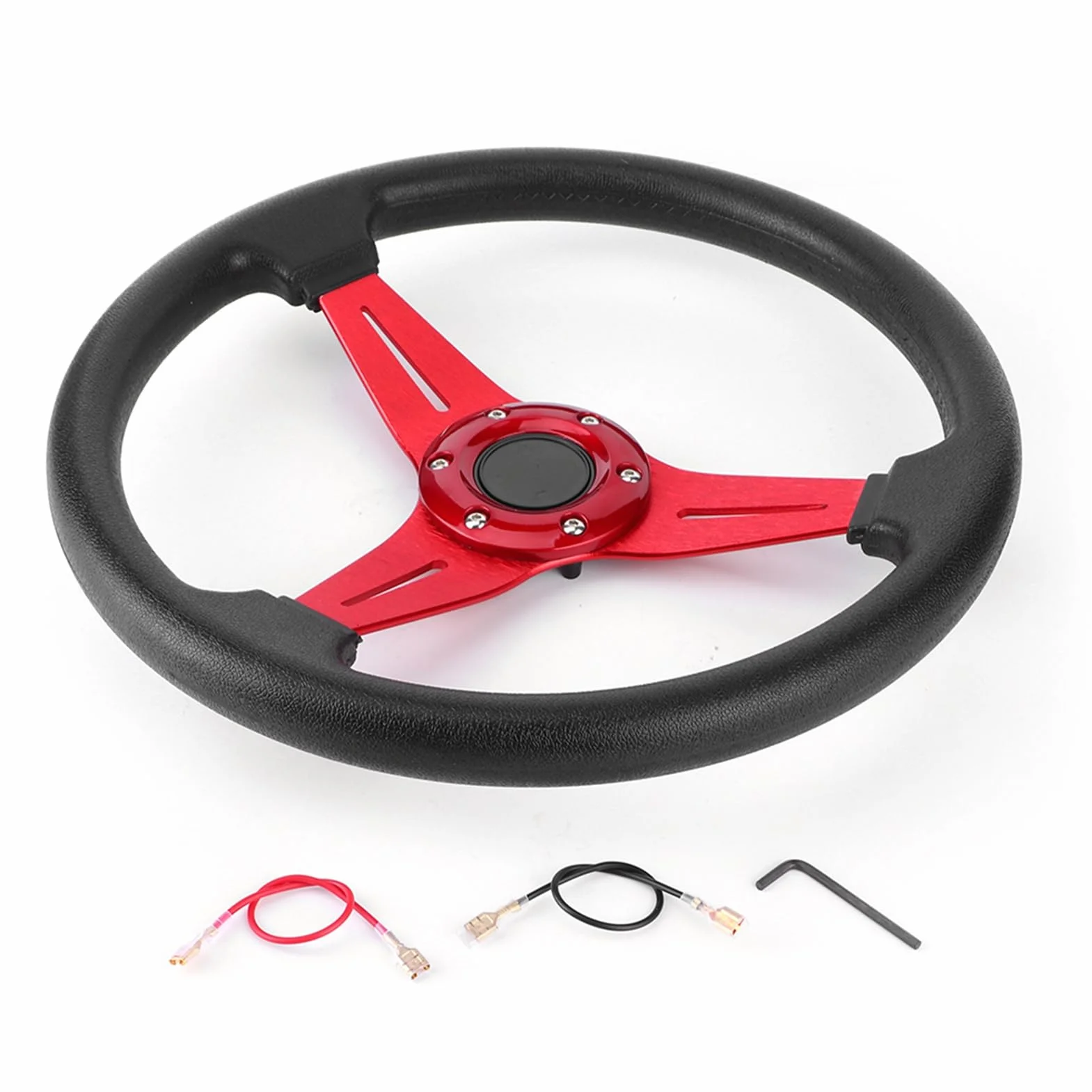Ausla Volante 14 Pollici, Volante Alla Deriva in Lega di Alluminio PU, Impugnatura Comoda, Facile Installazione per gli Appassionati di Auto (rosso)