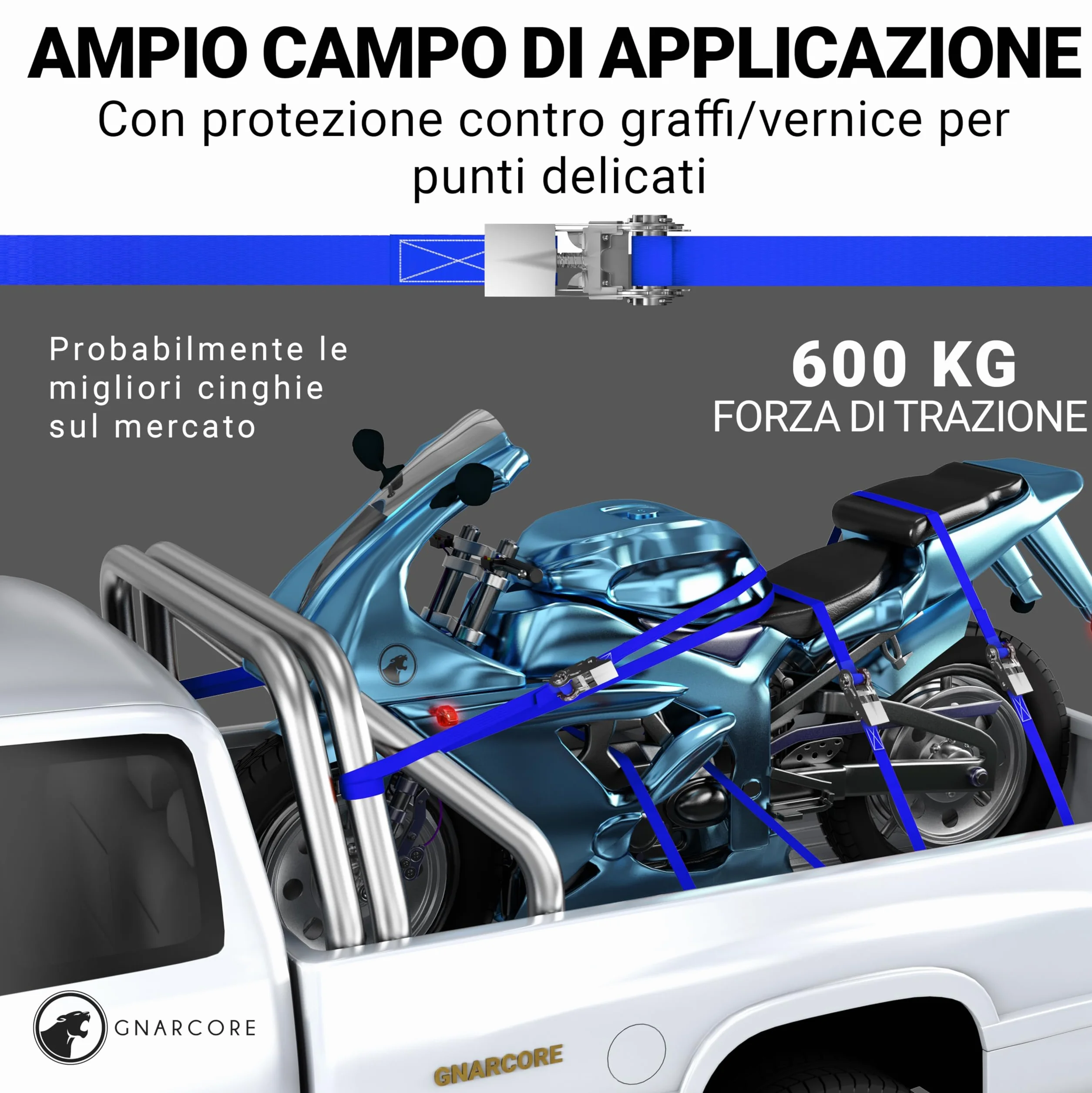Cinghie di Fissaggio a Cricchetto 25mm 600kg DIN EN 12195-2 4m 6m Rosso Nero Blu Arancione